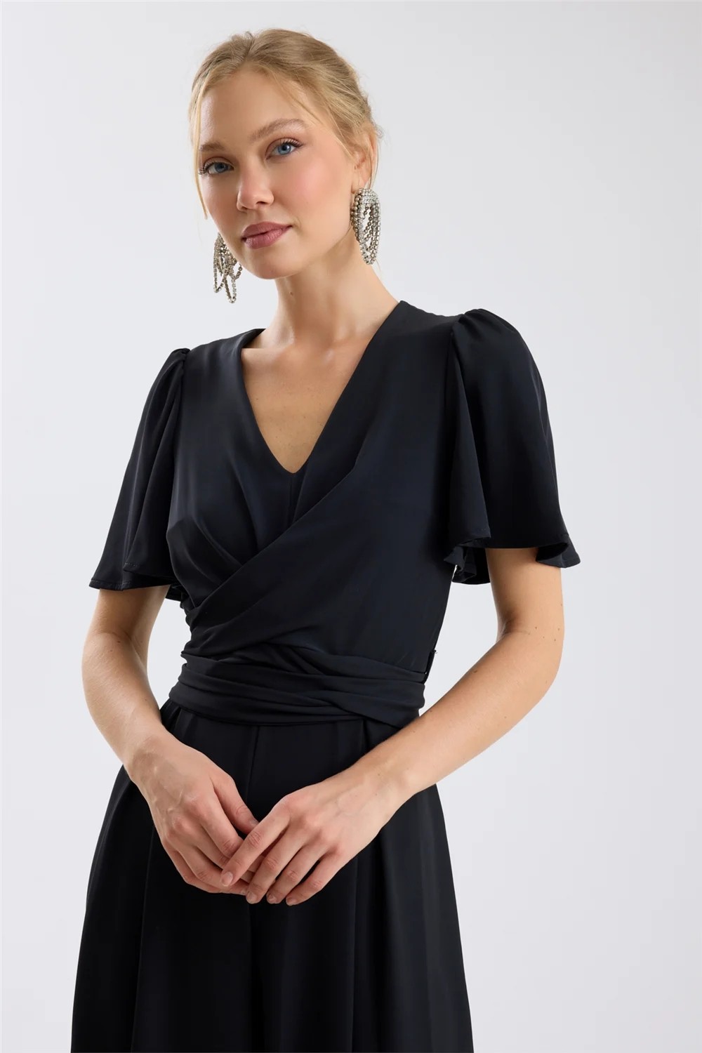 Home Store Çapraz V Yaka Cady Palazzo Tulum görsel 4