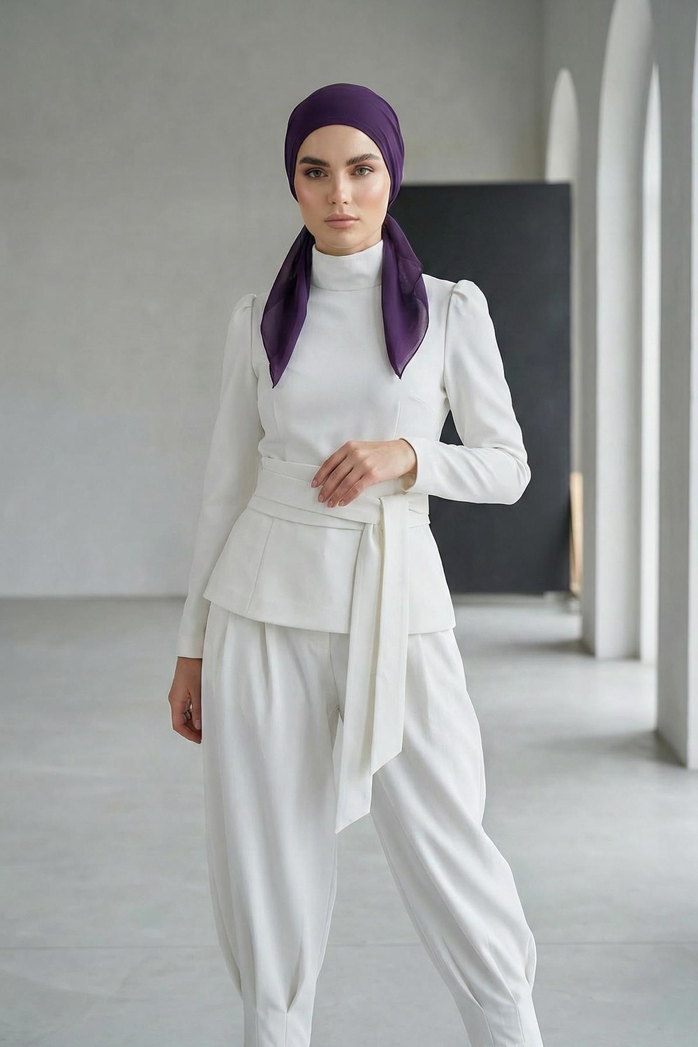 Aisha's Design Bağlanabilir Kaymaz Penye Içli Şifon Bone,b-97 görsel 2