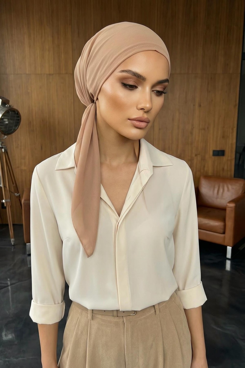 Aisha's Design Bağlanabilir Kaymaz Penye Içli Şifon Bone,b-97 görsel 6