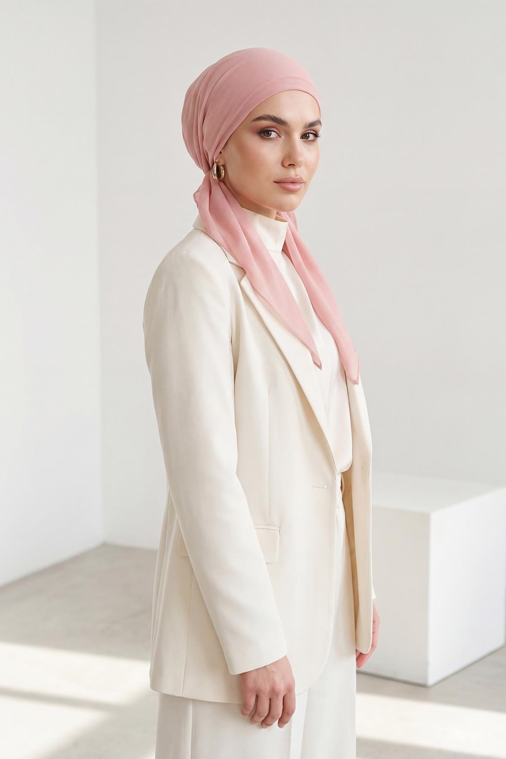 Aisha's Design Bağlanabilir Kaymaz Penye Içli Şifon Bone,b-97 görsel 8