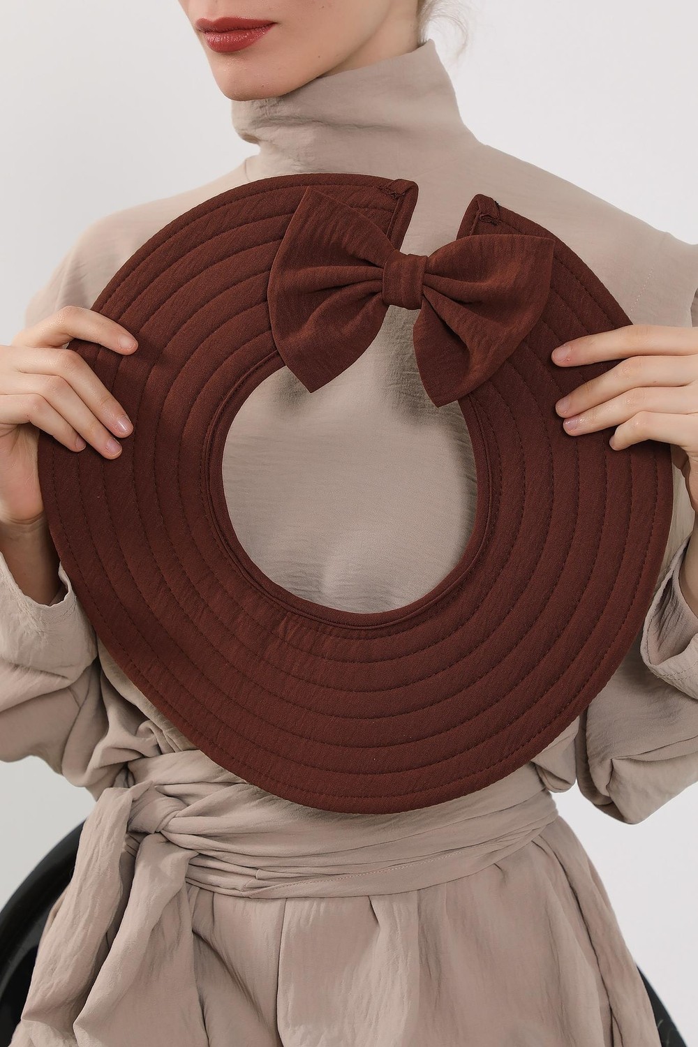 Aisha's Design Çıkarılabilir Arkası Fiyonklu Şapkalı Bone TÜRBAN,S-4A görsel 5