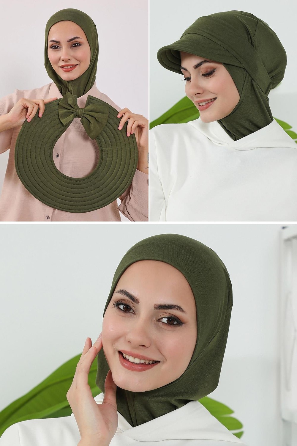 Aisha's Design 3'lü Tak-Çık Bone,siperlik ve Şapka Seti Tesettür,st-1p