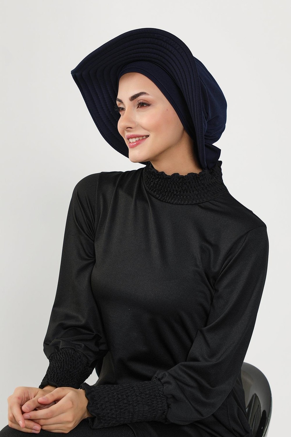 Aisha's Design Çıkarılabilir Arkası Fiyonklu Şapkalı Tesettür (Deniz,havuz) Yüzücü BONESI,S-10SN görsel 4