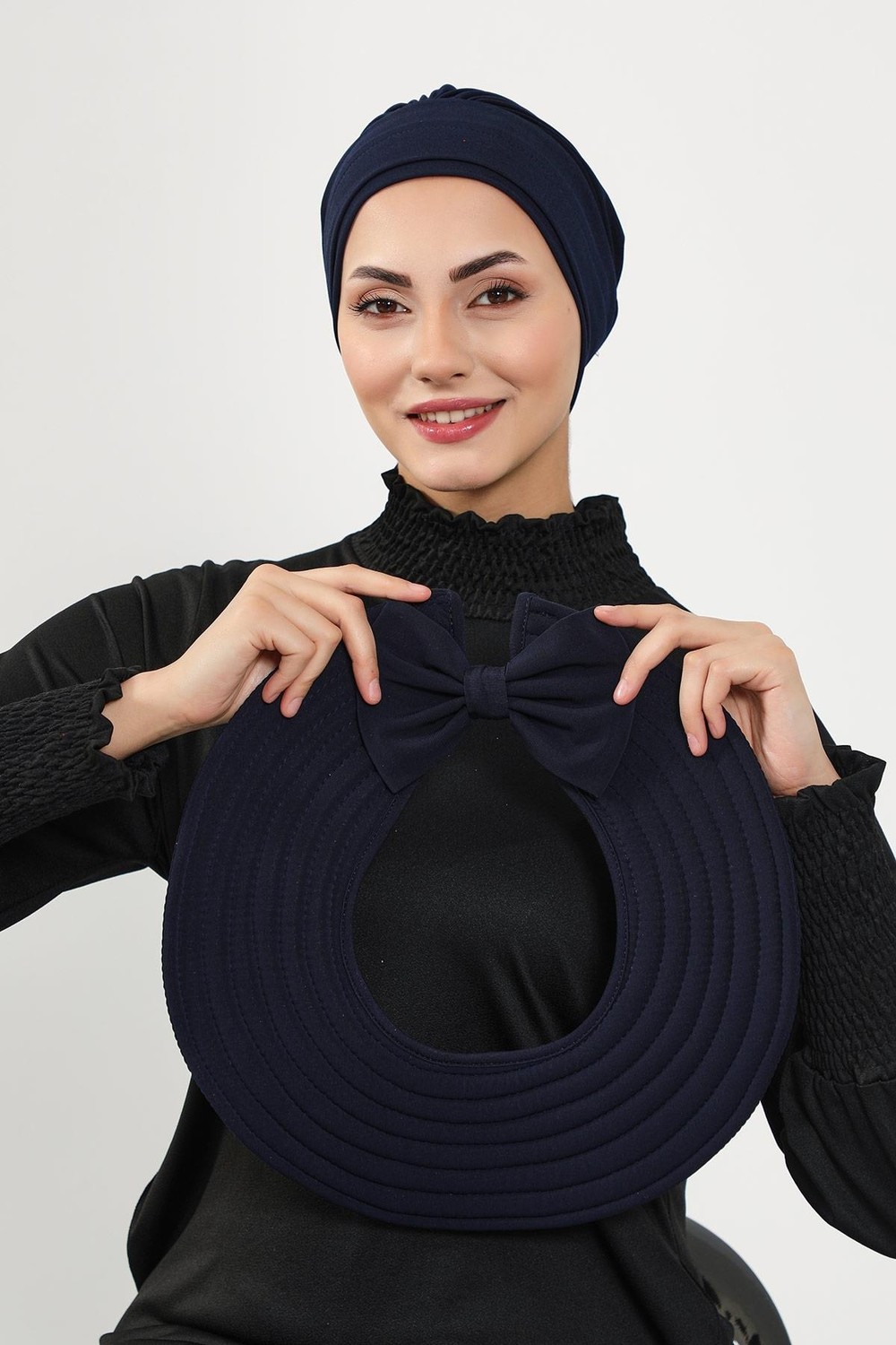 Aisha's Design Çıkarılabilir Arkası Fiyonklu Şapkalı Tesettür (Deniz,havuz) Yüzücü BONESI,S-10SN görsel 7