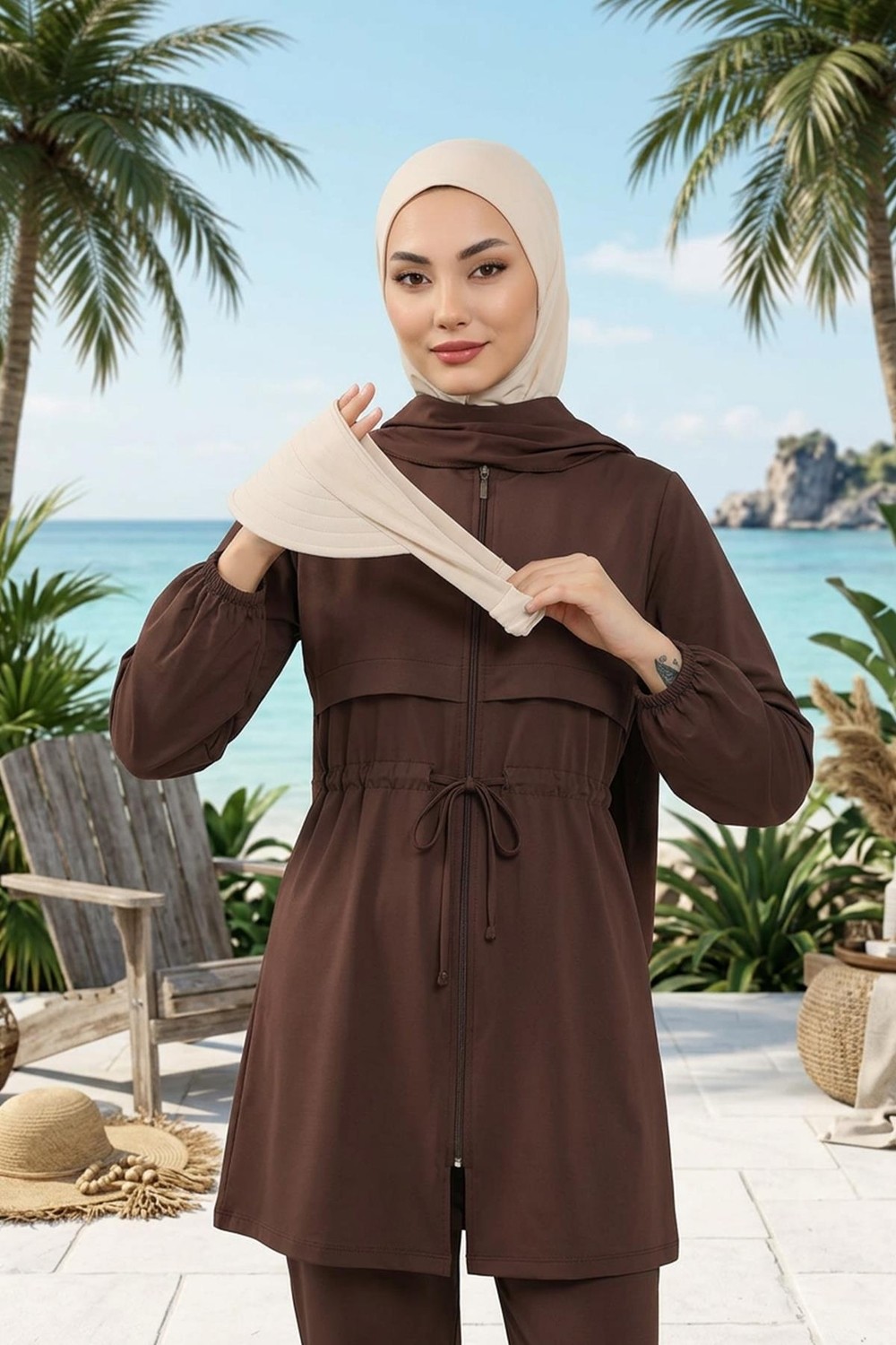 Aisha's Design Çıkarılabilir Siperlikli Tesettür (Deniz,havuz) Yüzücü BONESI,B-82SN görsel 2