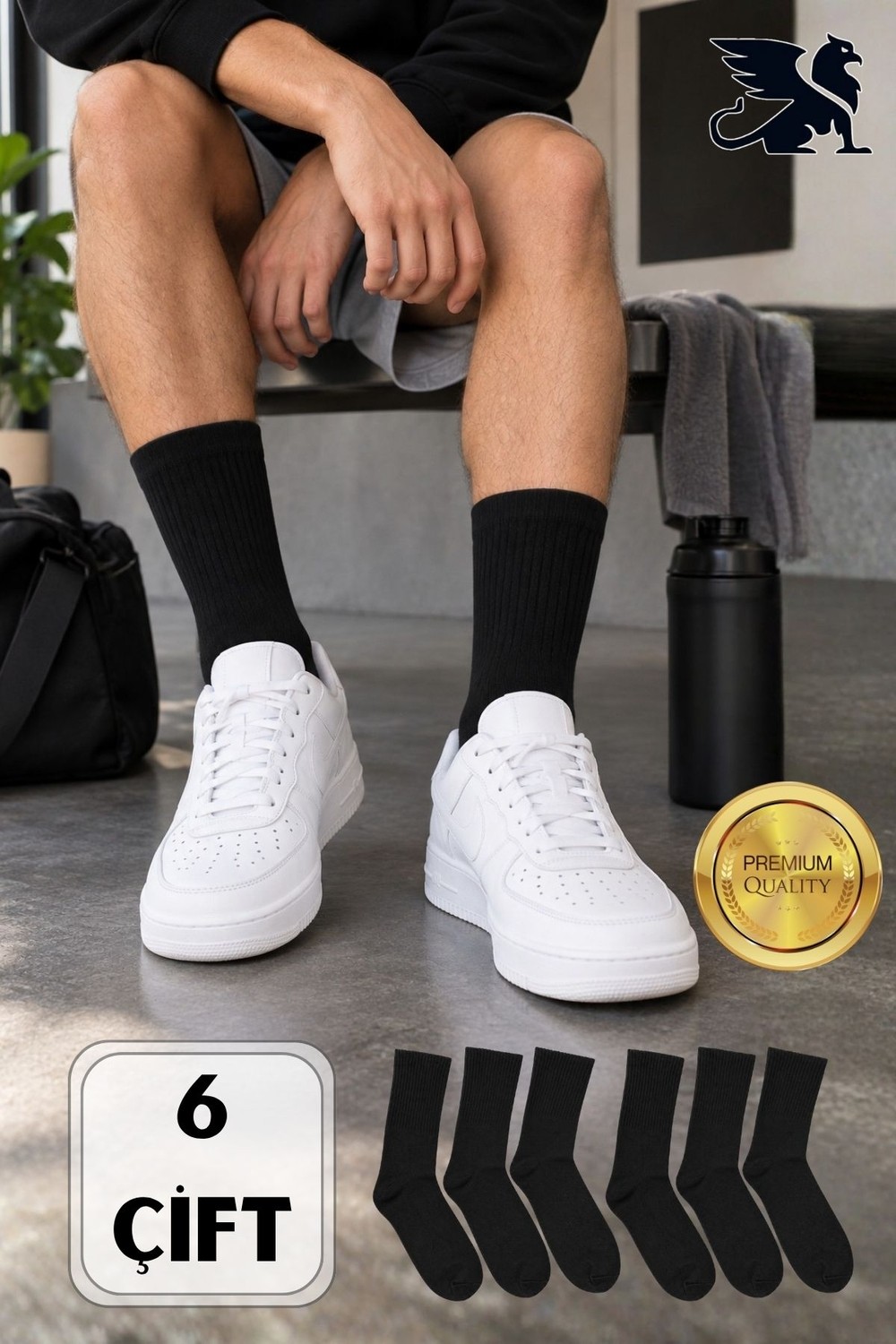 Golden Socks Erkek Beyaz Uzun Spor Tenis Çorap 6 Çift Rahat Nefes Alan Konforlu görsel 8