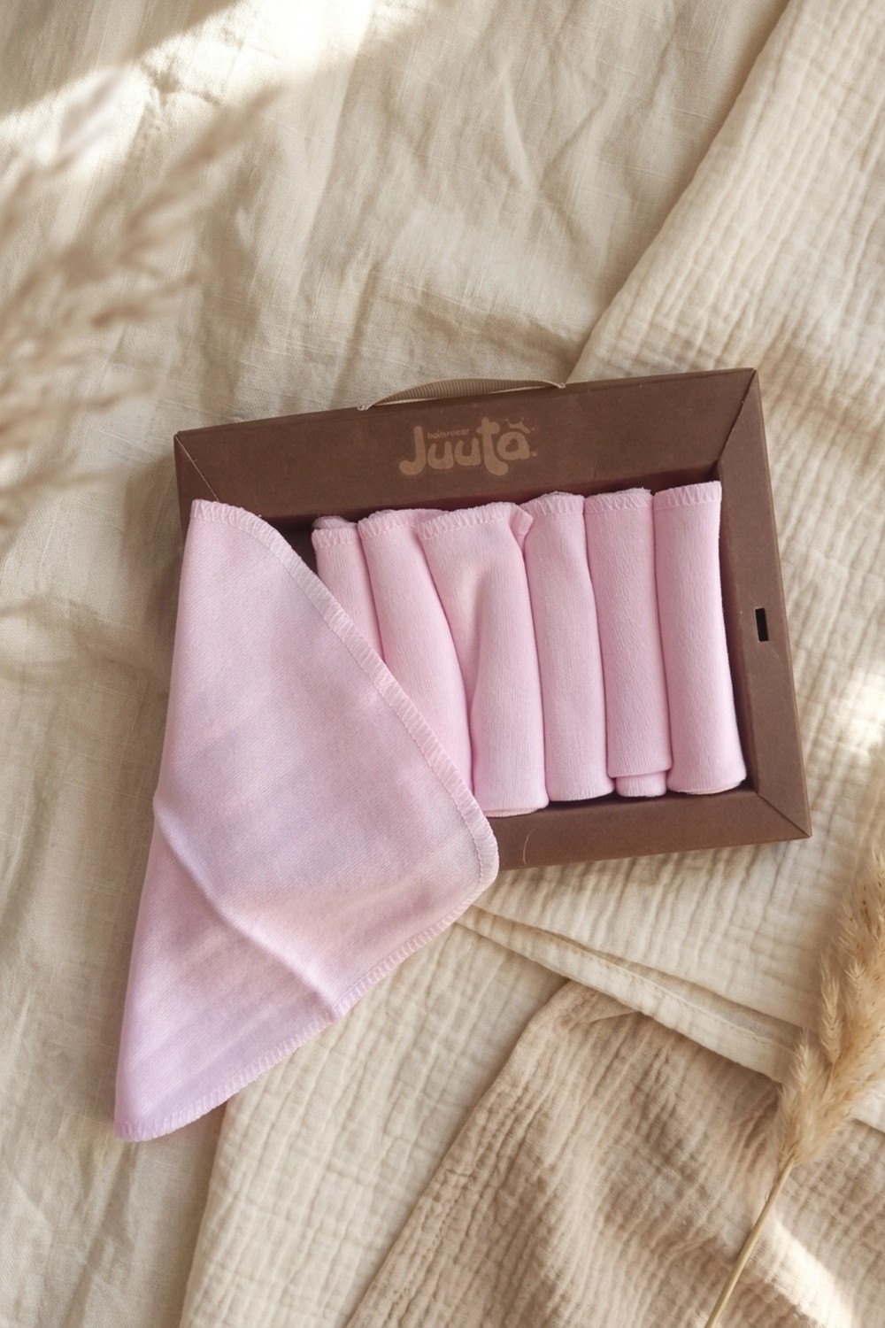 Hoppa %100 Pamuklu Pembe Sade Bebek Ağız Mendili Seti - 7'li Ekolojik Hediye Kutulu Yumuşak Dokulu Bebek görsel 2