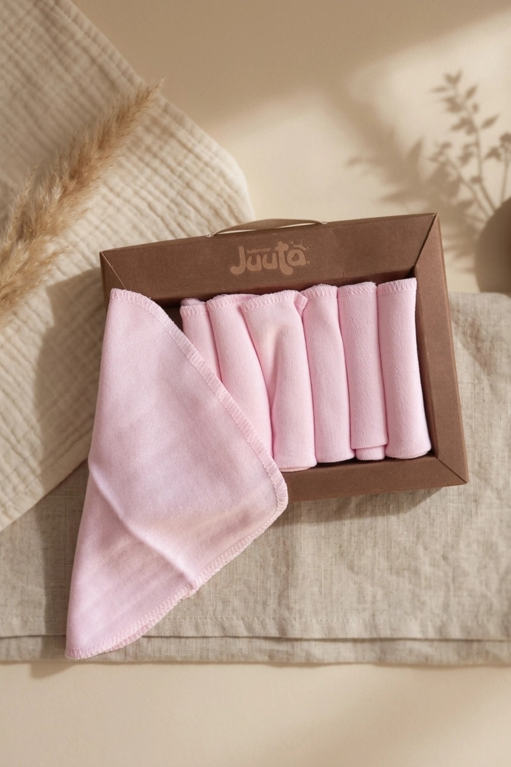 Hoppa %100 Pamuklu Pembe Sade Bebek Ağız Mendili Seti - 7'li Ekolojik Hediye Kutulu Yumuşak Dokulu Bebek görsel 3