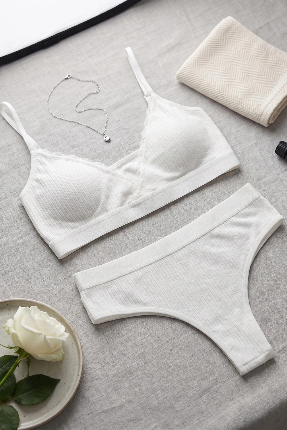 Aparim Kadın Ekru Çıkarılabilir Pedli Fitilli Dantelli Bralet Takımı görsel 3
