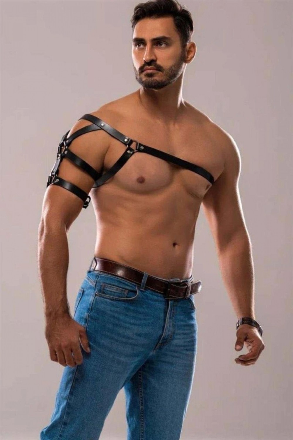 Pileli Store Tek Omuz Erkek Harness, Erkek Göğüs ve Omuz Harness - M136