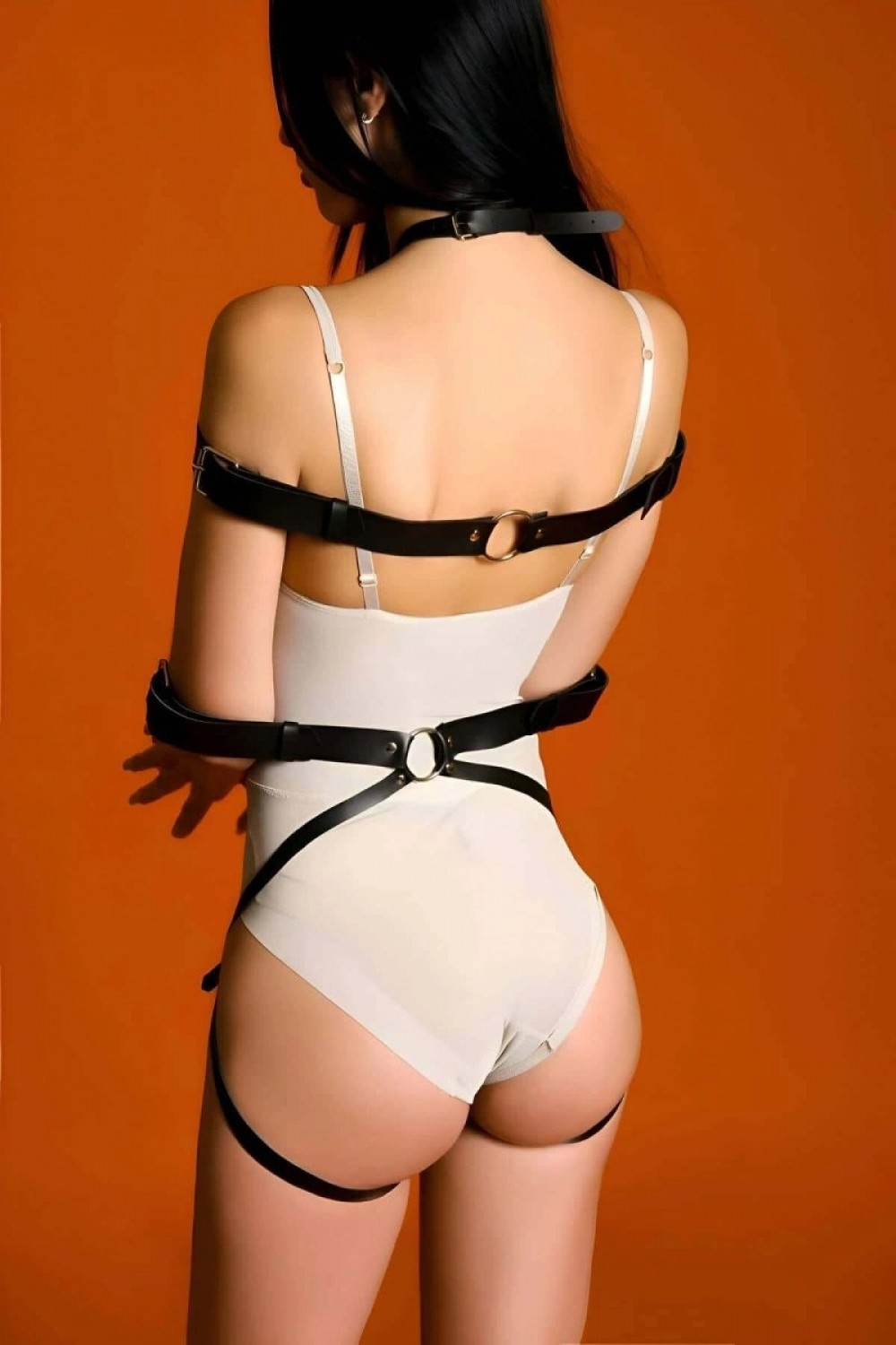 Pileli Store Fantazi Vücut Kelepçesi, Ağı Açık Deri Esaret Kemeri Takımı Harness - 1062 görsel 4