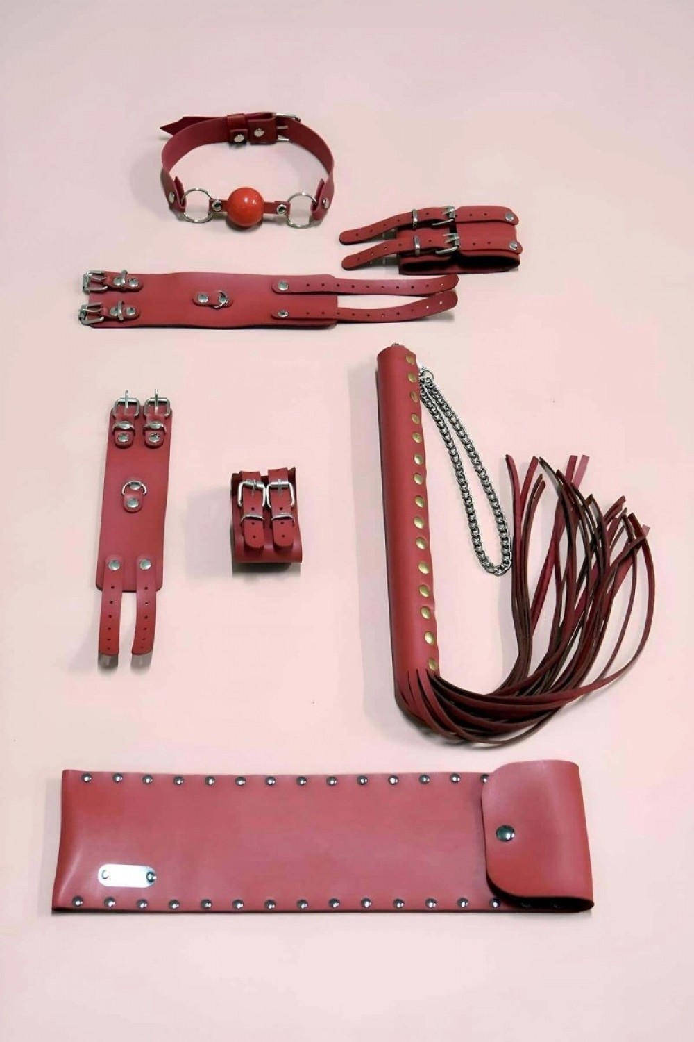 Pileli Store Kırbaç Kelepçe Takım 4'lü Set, El - Ayak Kelepçesi, Kırbaç, Ağız Topu - 1306