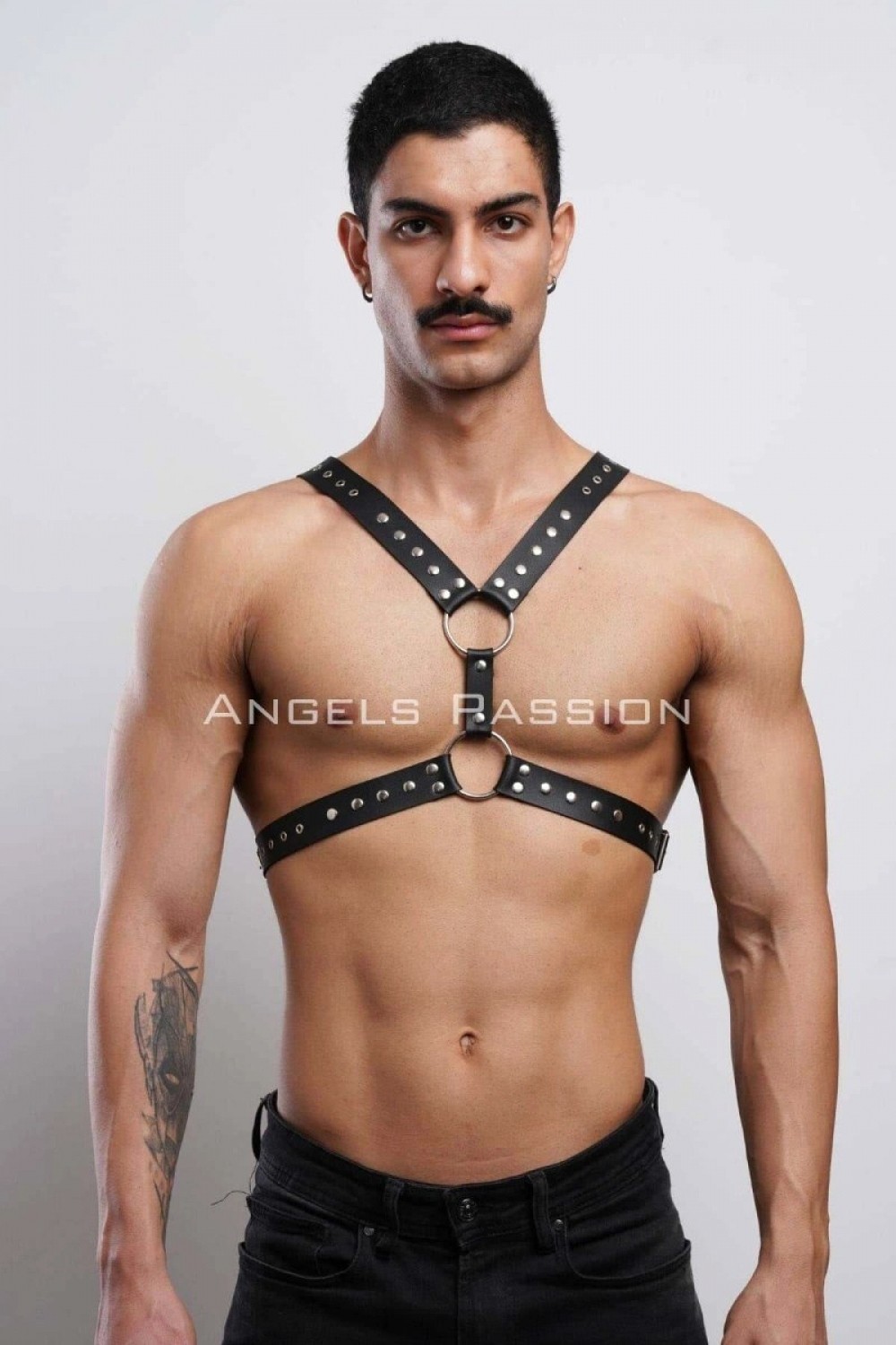 Pileli Store Perçin Detaylı Erkek Göğüs Harness, Erkek Parti Giyim - M179