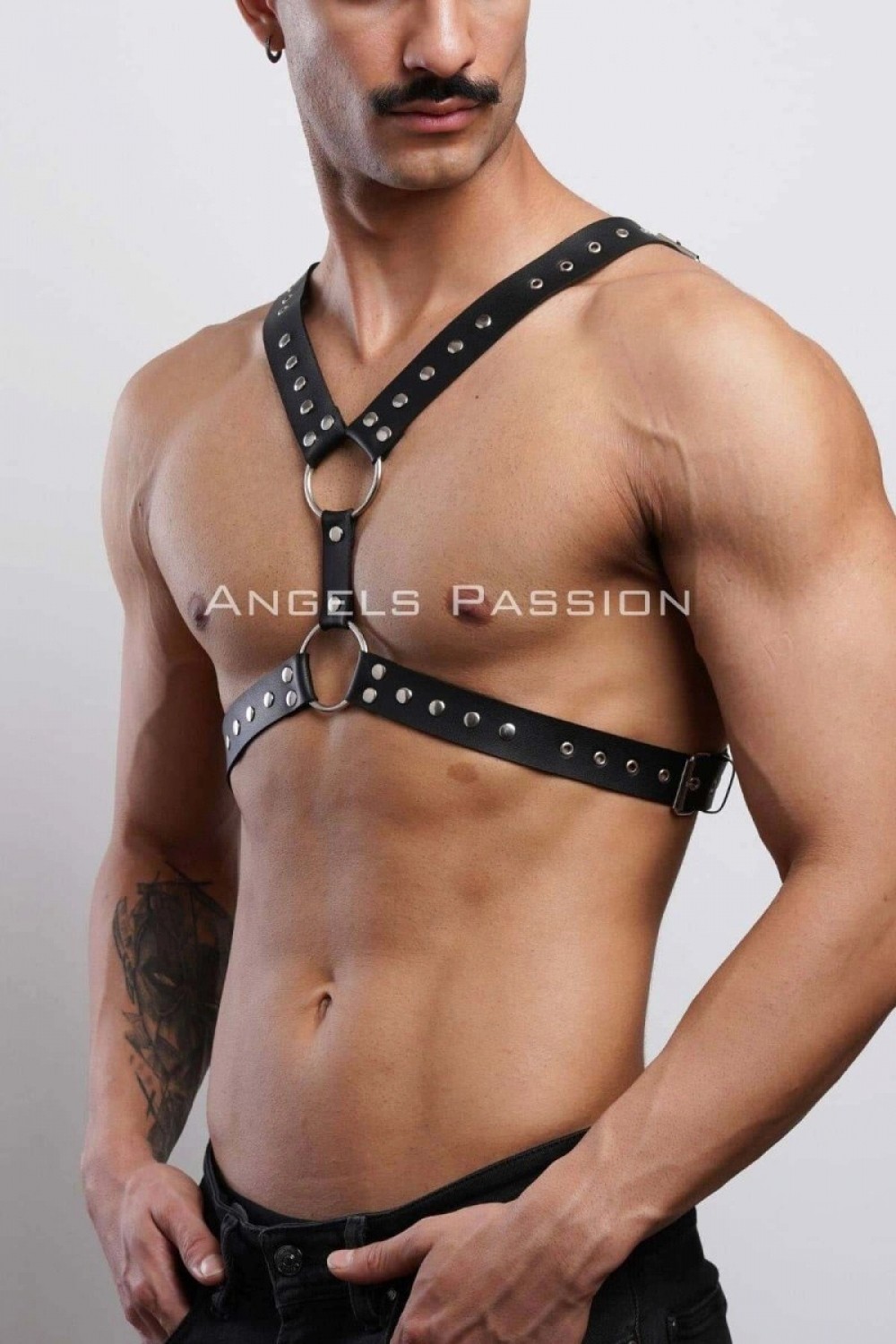 Pileli Store Perçin Detaylı Erkek Göğüs Harness, Erkek Parti Giyim - M179 görsel 3