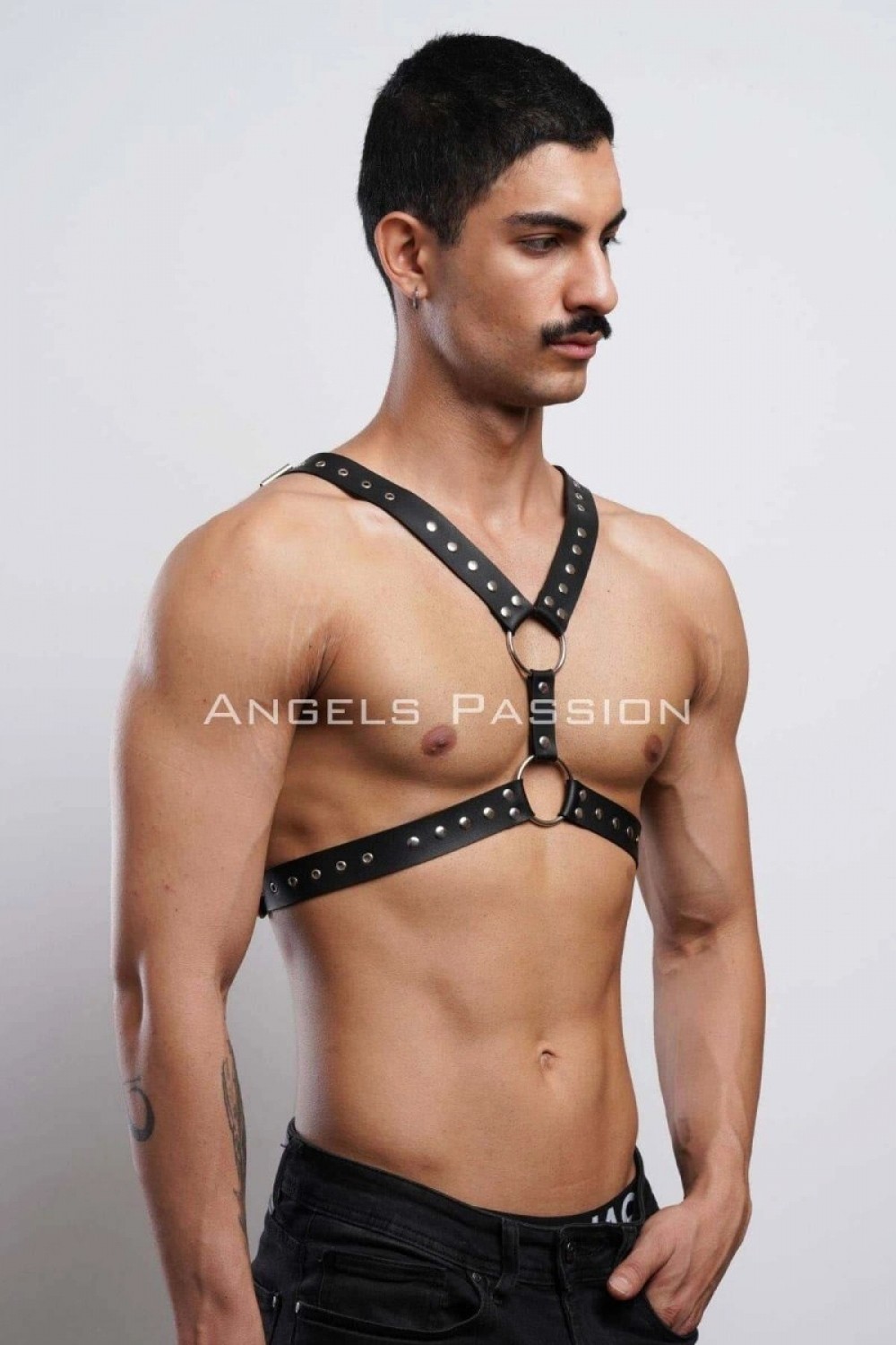 Pileli Store Perçin Detaylı Erkek Göğüs Harness, Erkek Parti Giyim - M179 görsel 4