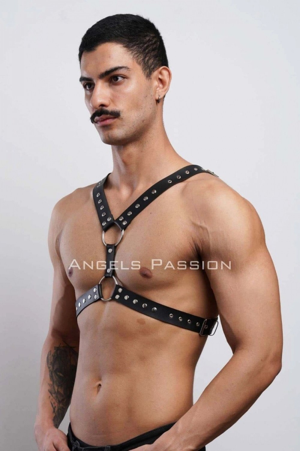 Pileli Store Perçin Detaylı Erkek Göğüs Harness, Erkek Parti Giyim - M179 görsel 5