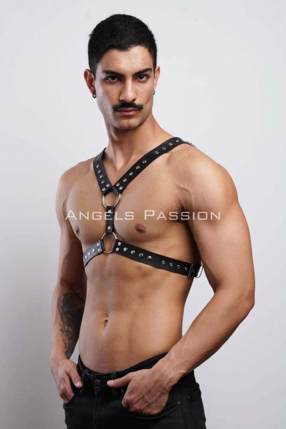 Pileli Store Perçin Detaylı Erkek Göğüs Harness, Erkek Parti Giyim - M179 görsel 7
