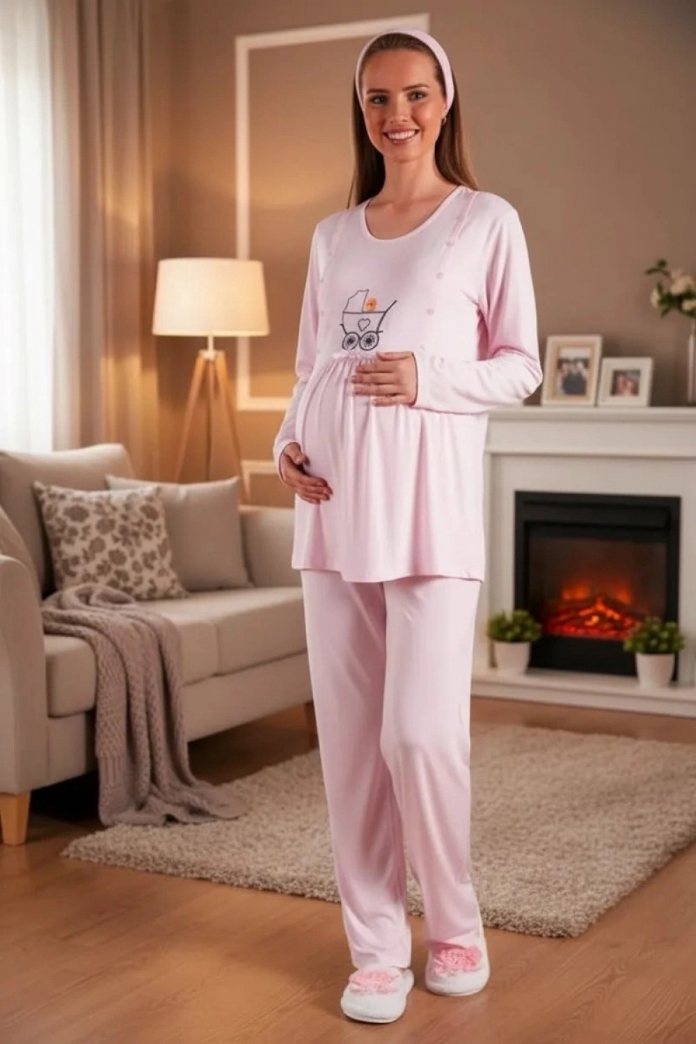 Pileli Store Estiva Micro Viscon Lohusa Pijama Takımı 17374 görsel 4