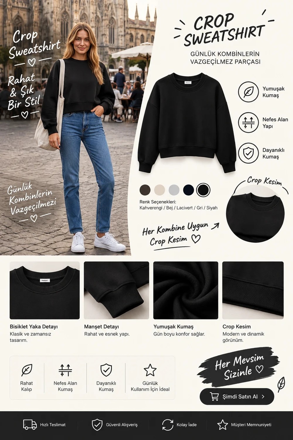 Luxic Core Luxıc Core Kadın Crop Bisiklet Yaka Sweatshirt Pamuklu Yumuşak Dokulu Günlük Spor Sweatshirt - Yeşil