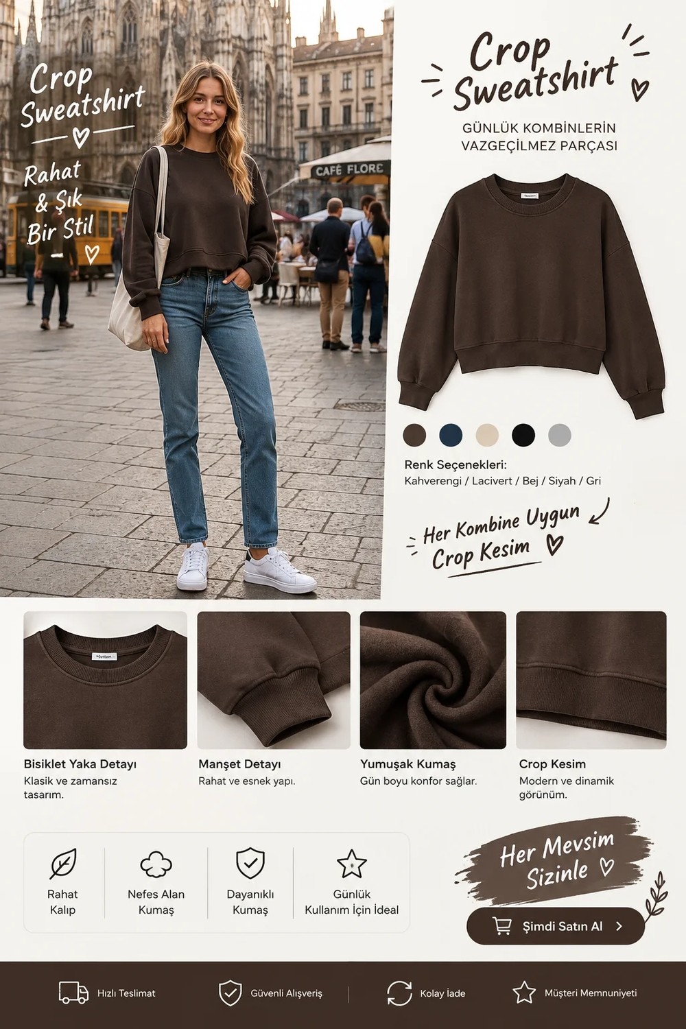 Luxic Core Luxıc Core Kadın Crop Bisiklet Yaka Sweatshirt Pamuklu Yumuşak Dokulu Günlük Spor Sweatshirt - Yeşil