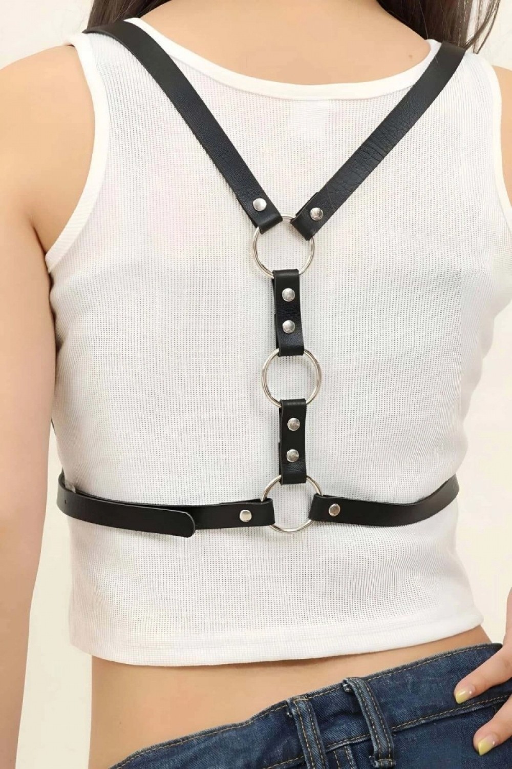 Pileli Store Sırtı Halka Detaylı Şık Deri Harness - 800 görsel 4