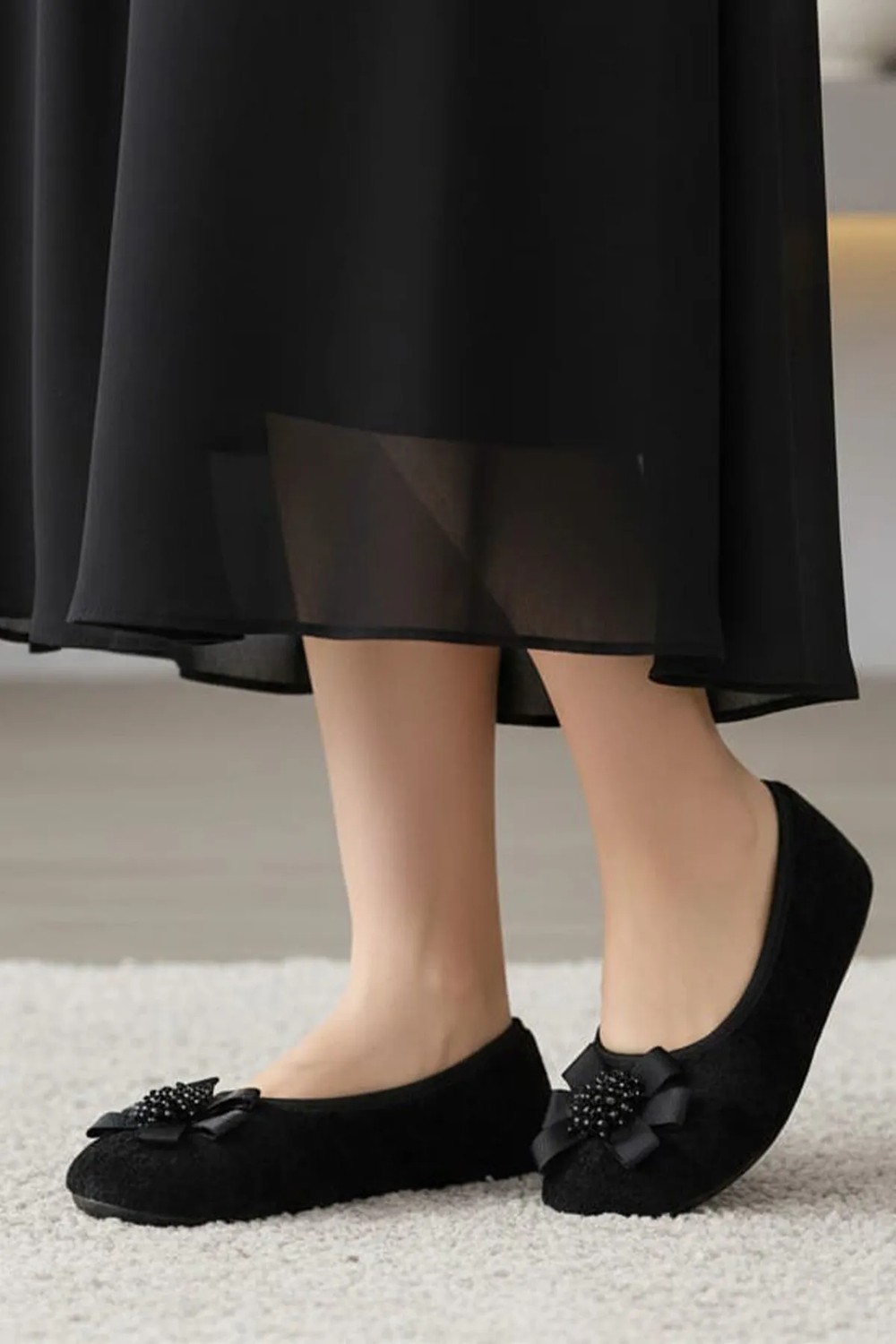 Ceyda Shoes Süslü Kadife Ev, Hac Tavaf Umre Babeti, Hediye, Günlük Babet,tüylü Babet, Panduf, Patik, Gösteri Pisi Pisi görsel 2