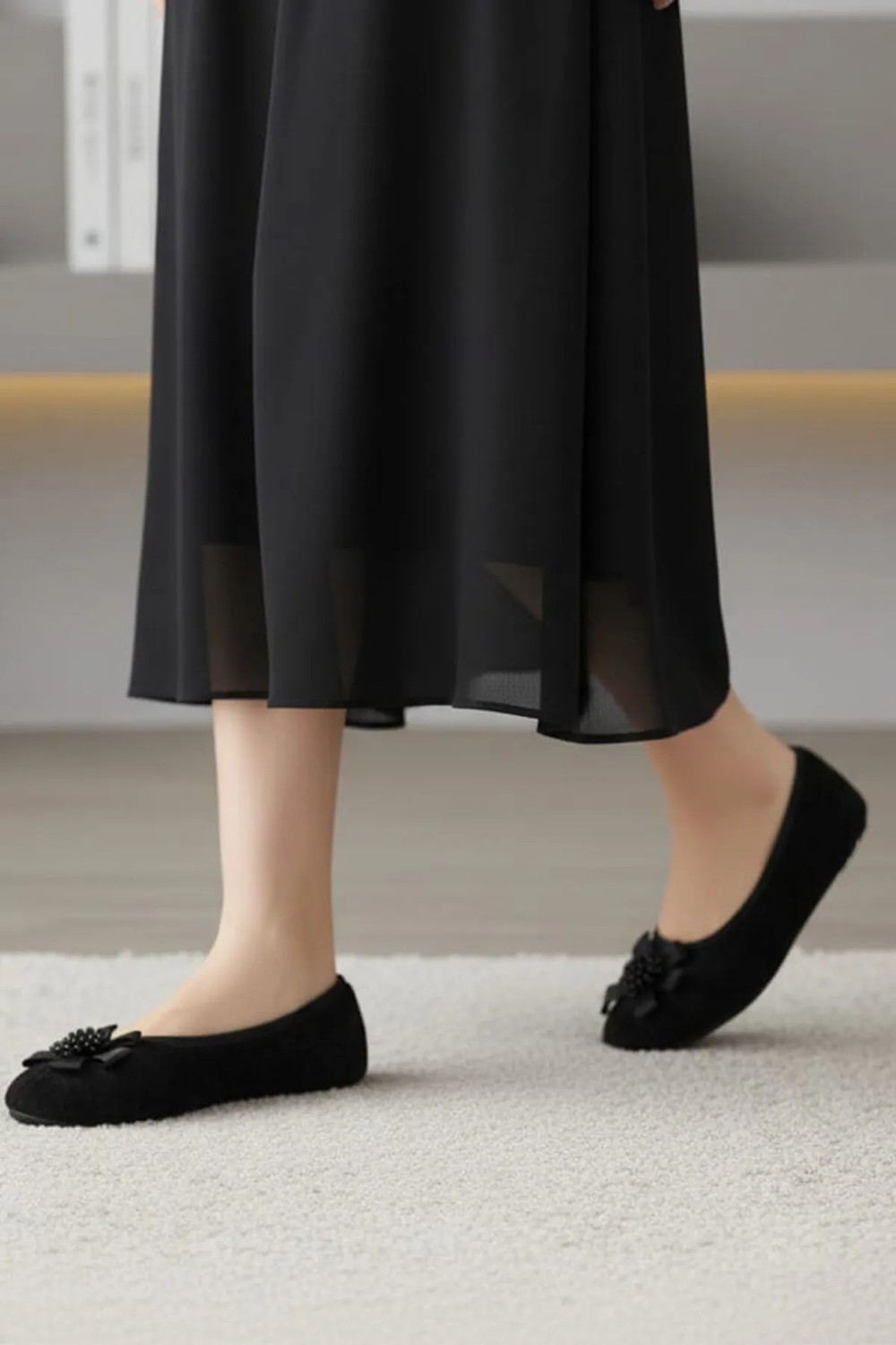 Ceyda Shoes Süslü Kadife Ev, Hac Tavaf Umre Babeti, Hediye, Günlük Babet,tüylü Babet, Panduf, Patik, Gösteri Pisi Pisi görsel 3