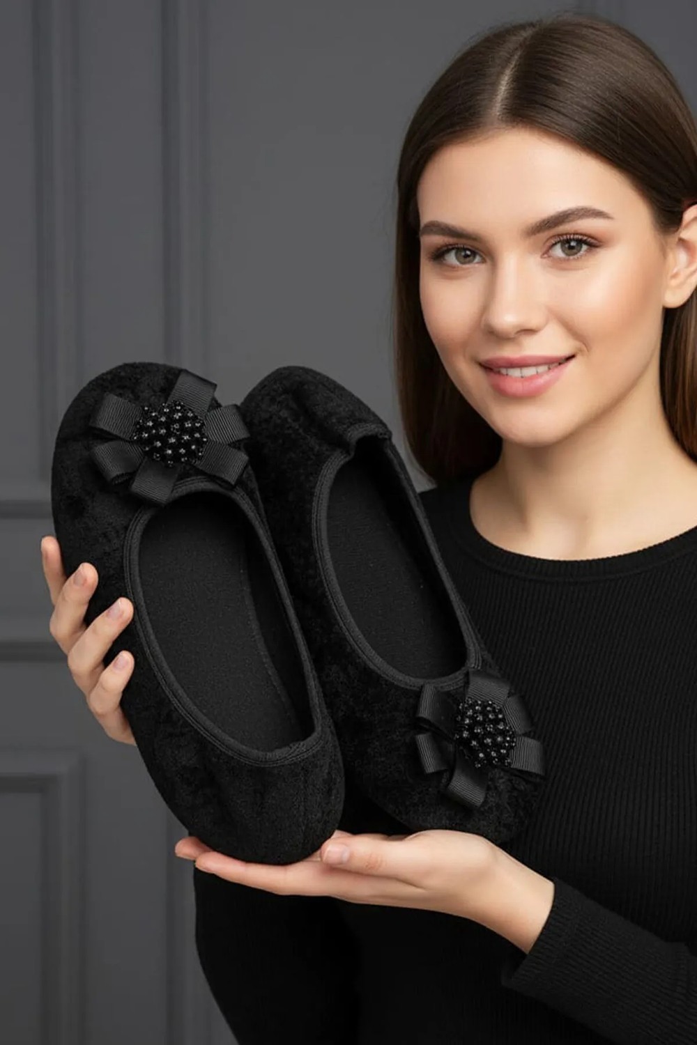 Ceyda Shoes Süslü Kadife Ev, Hac Tavaf Umre Babeti, Hediye, Günlük Babet,tüylü Babet, Panduf, Patik, Gösteri Pisi Pisi görsel 8