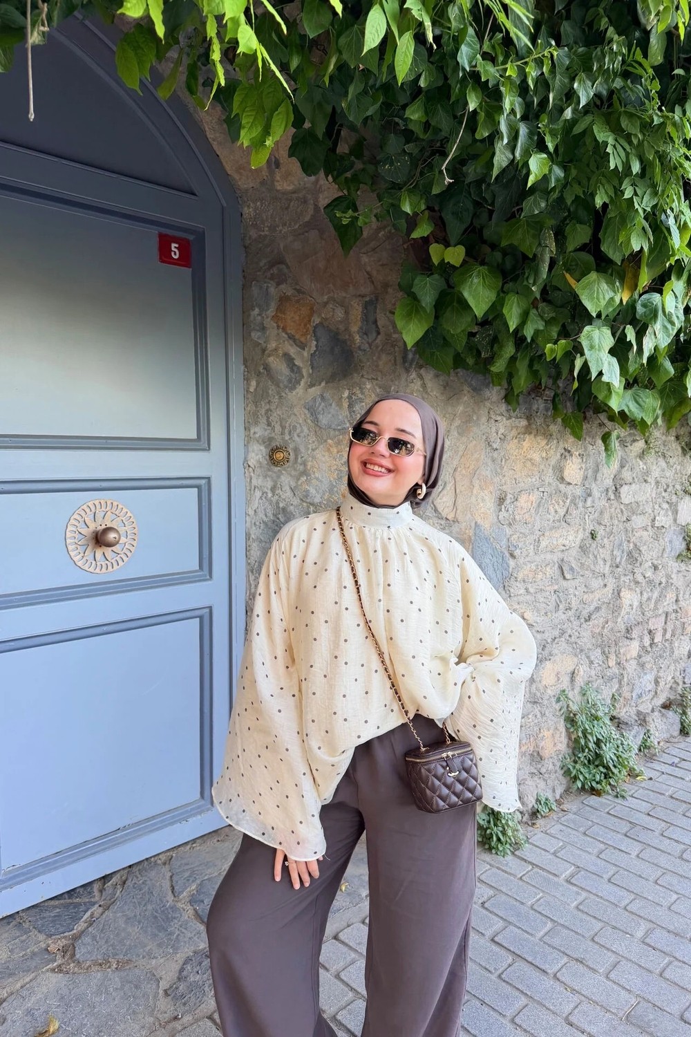 Trendparis Puantiyeli Şifon Robalı Yarasa Kol Bluz Mavi görsel 6