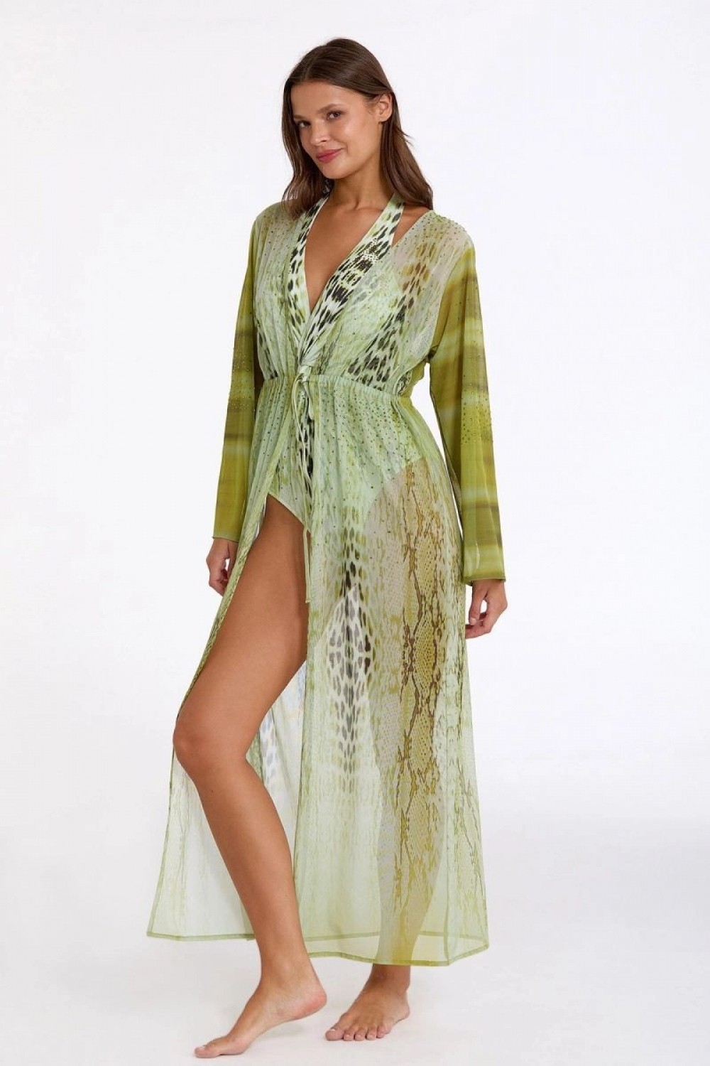 Pileli Store Argento 2106-3025 Kadın Önü Açık Uzun Kaftan