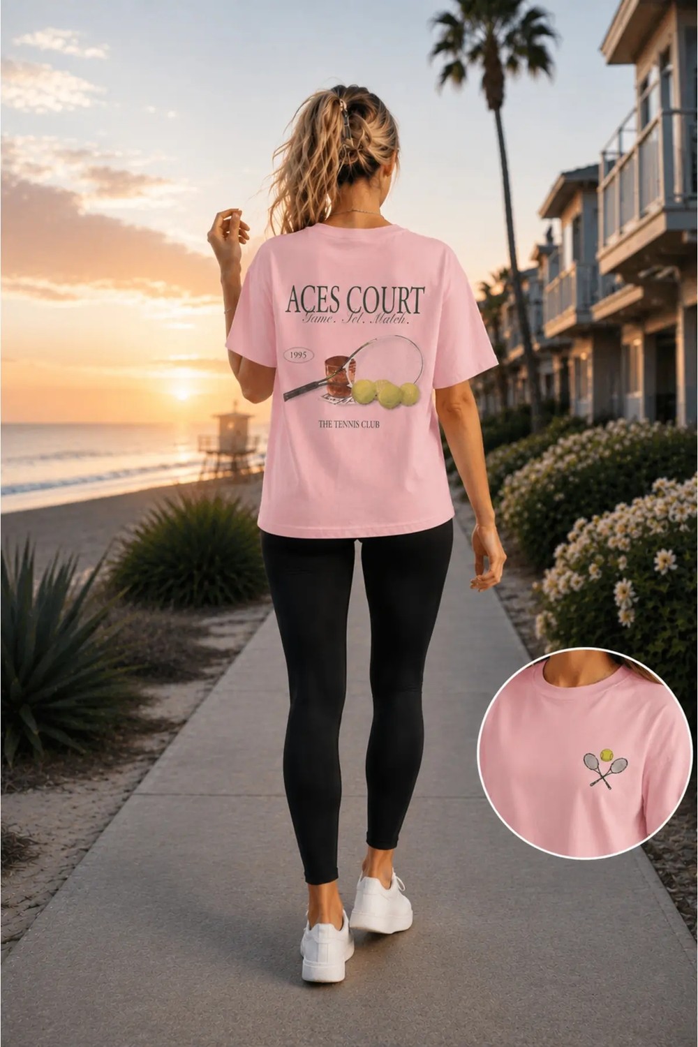 Vodexa Unisex Oversize Tennis Baskılı T-Shirt %100 Pamuk Tenis Temalı Rahat Kalıp Kısa Kollu Tişört