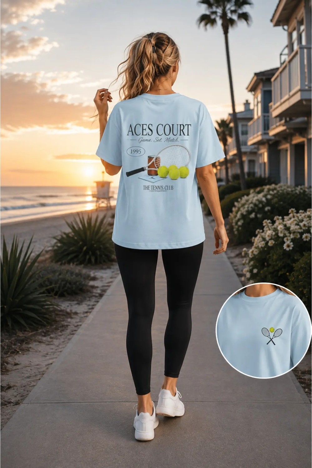 Vodexa Unisex Oversize Tennis Baskılı T-Shirt %100 Pamuk Tenis Temalı Rahat Kalıp Kısa Kollu Tişört