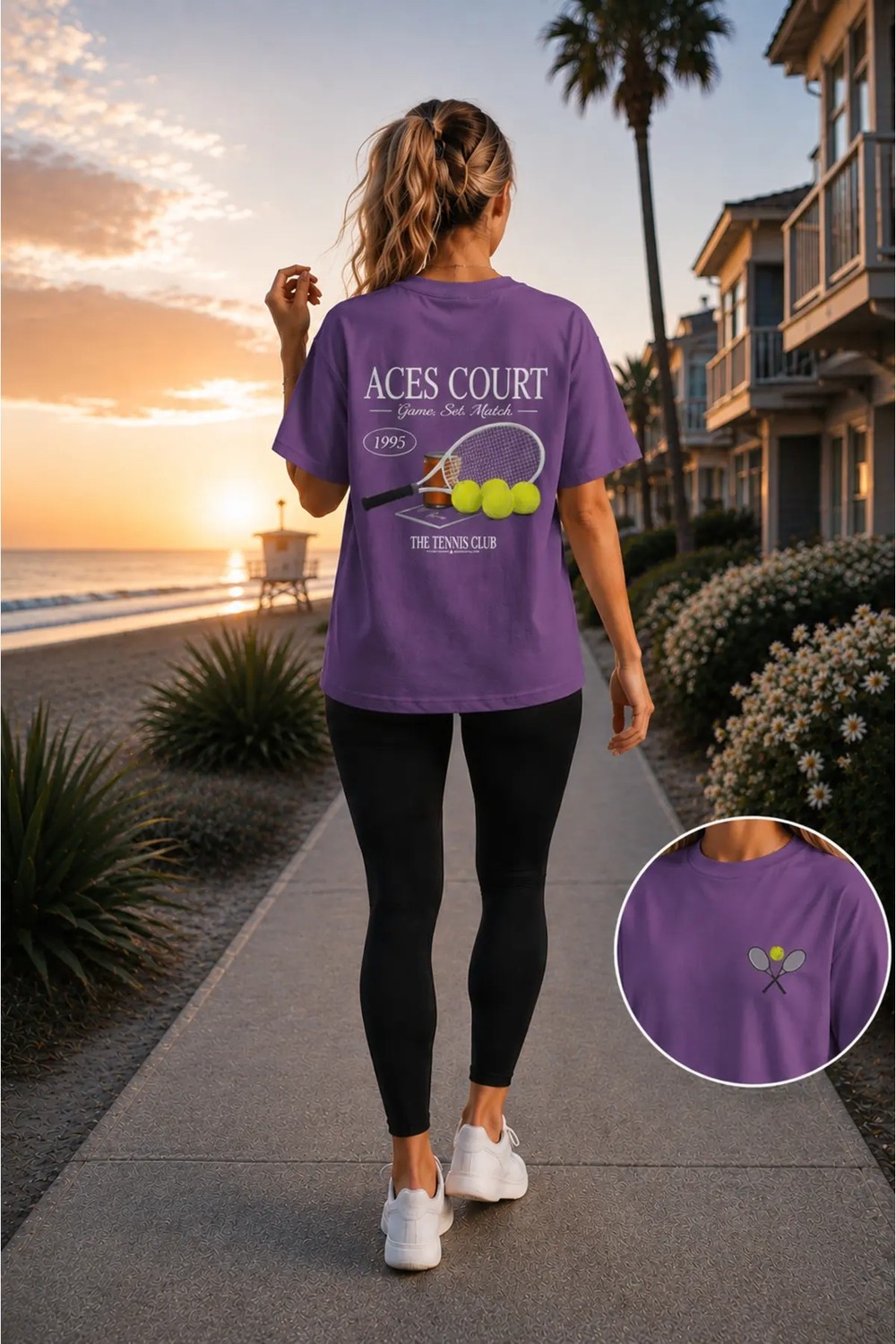 Vodexa Unisex Oversize Tennis Baskılı T-Shirt %100 Pamuk Tenis Temalı Rahat Kalıp Kısa Kollu Tişört