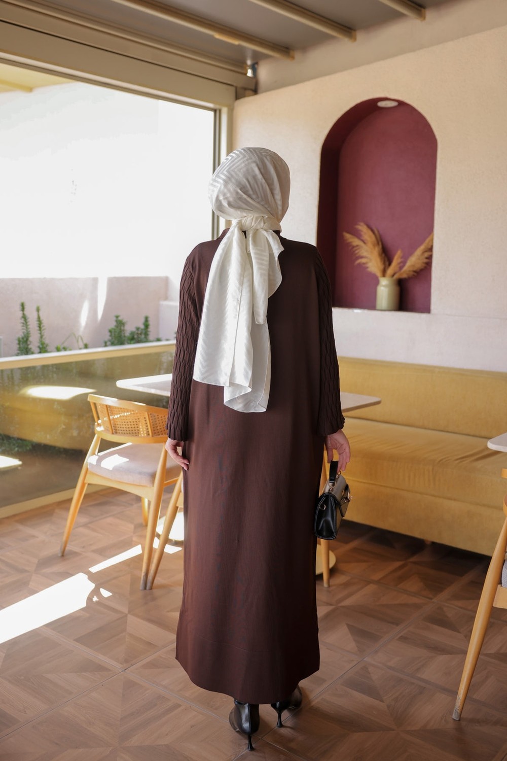 İmaj Butik Kahverengi Merserize Taşlı Triko Elbise görsel 5