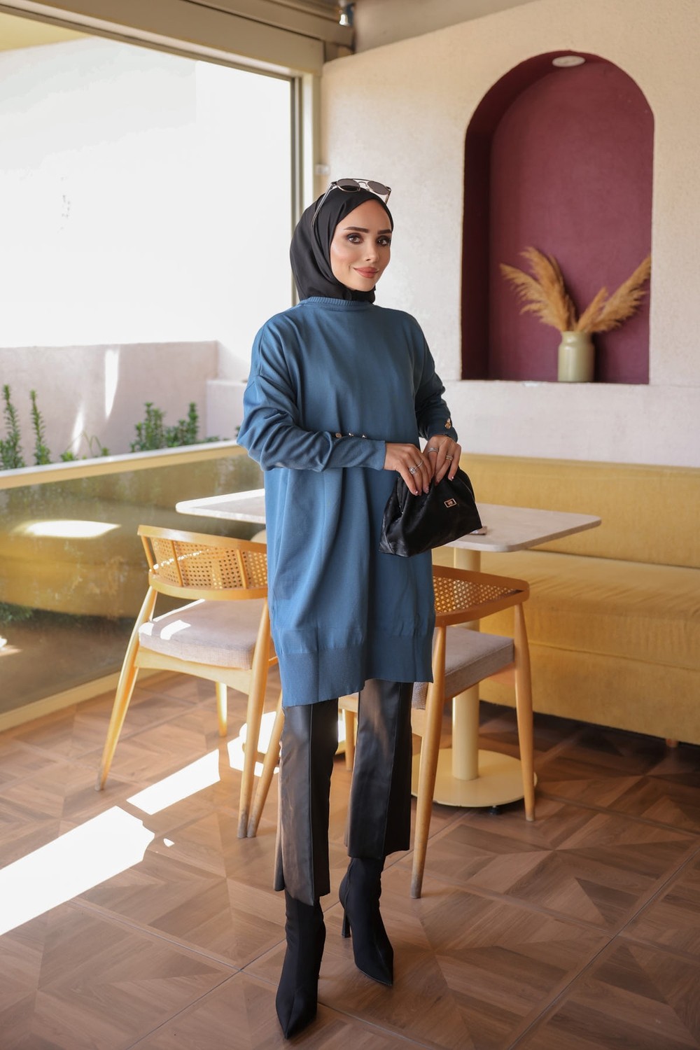 İmaj Butik Gri Kol Düğmeli Soğuk Iplik Triko Tunik