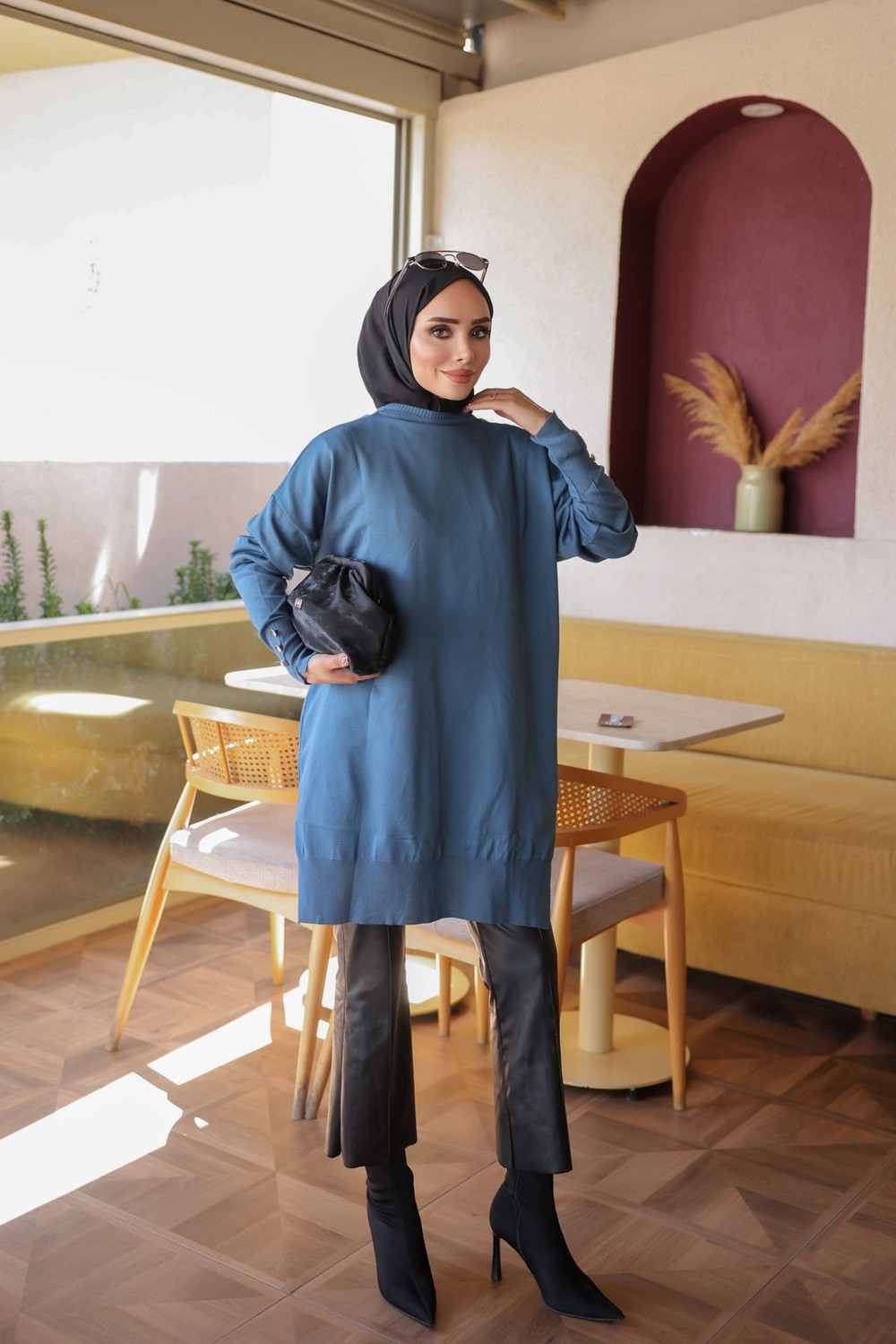İmaj Butik Gri Kol Düğmeli Soğuk Iplik Triko Tunik görsel 2