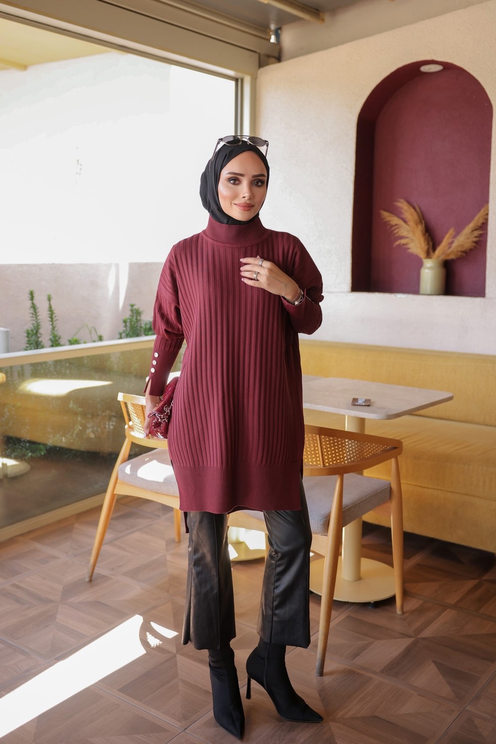 İmaj Butik Mürdüm Soğuk Iplik Kol Düğmeli Triko Tunik görsel 3