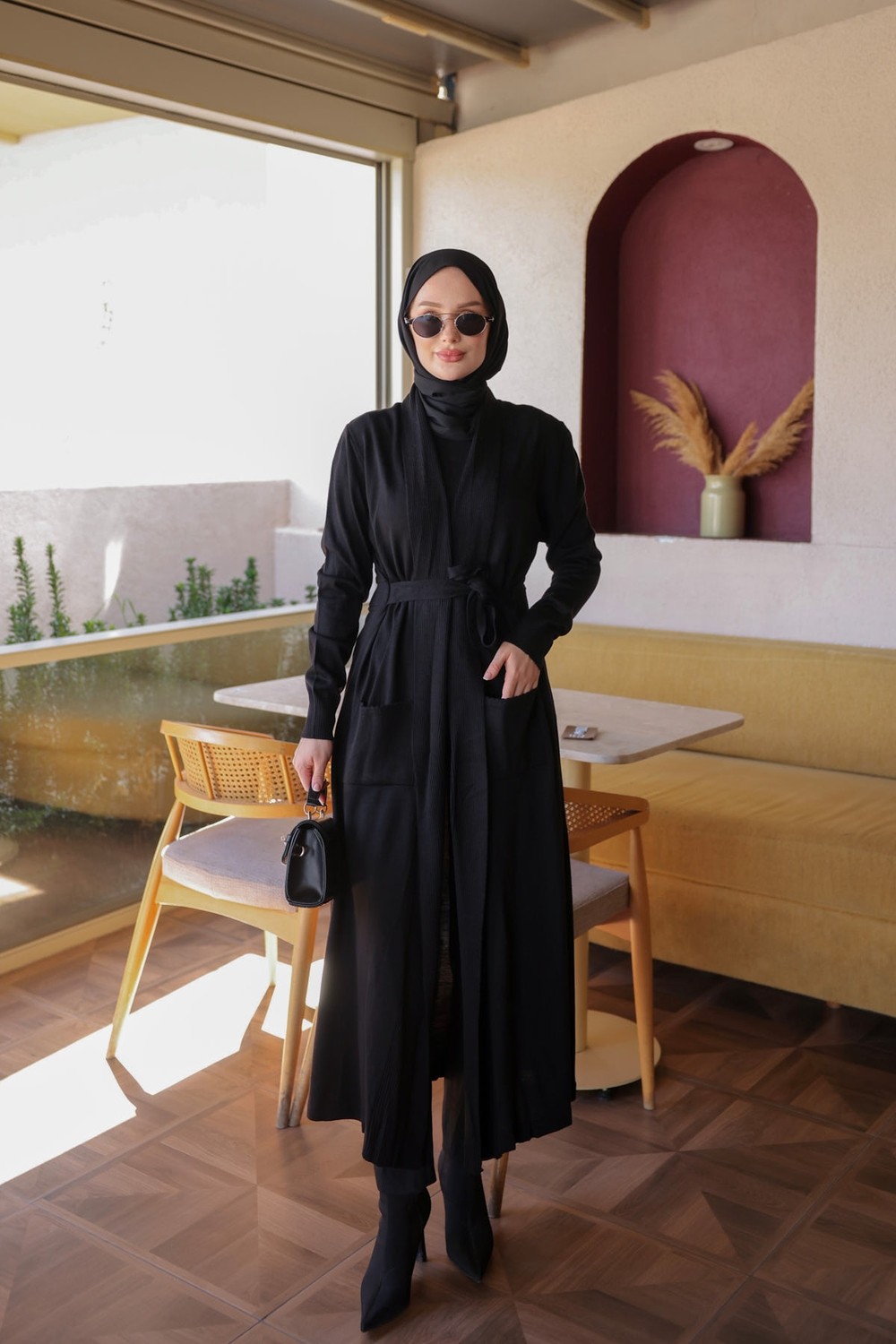 İmaj Butik Füme Cepli Uzun Merserize Triko Hırka