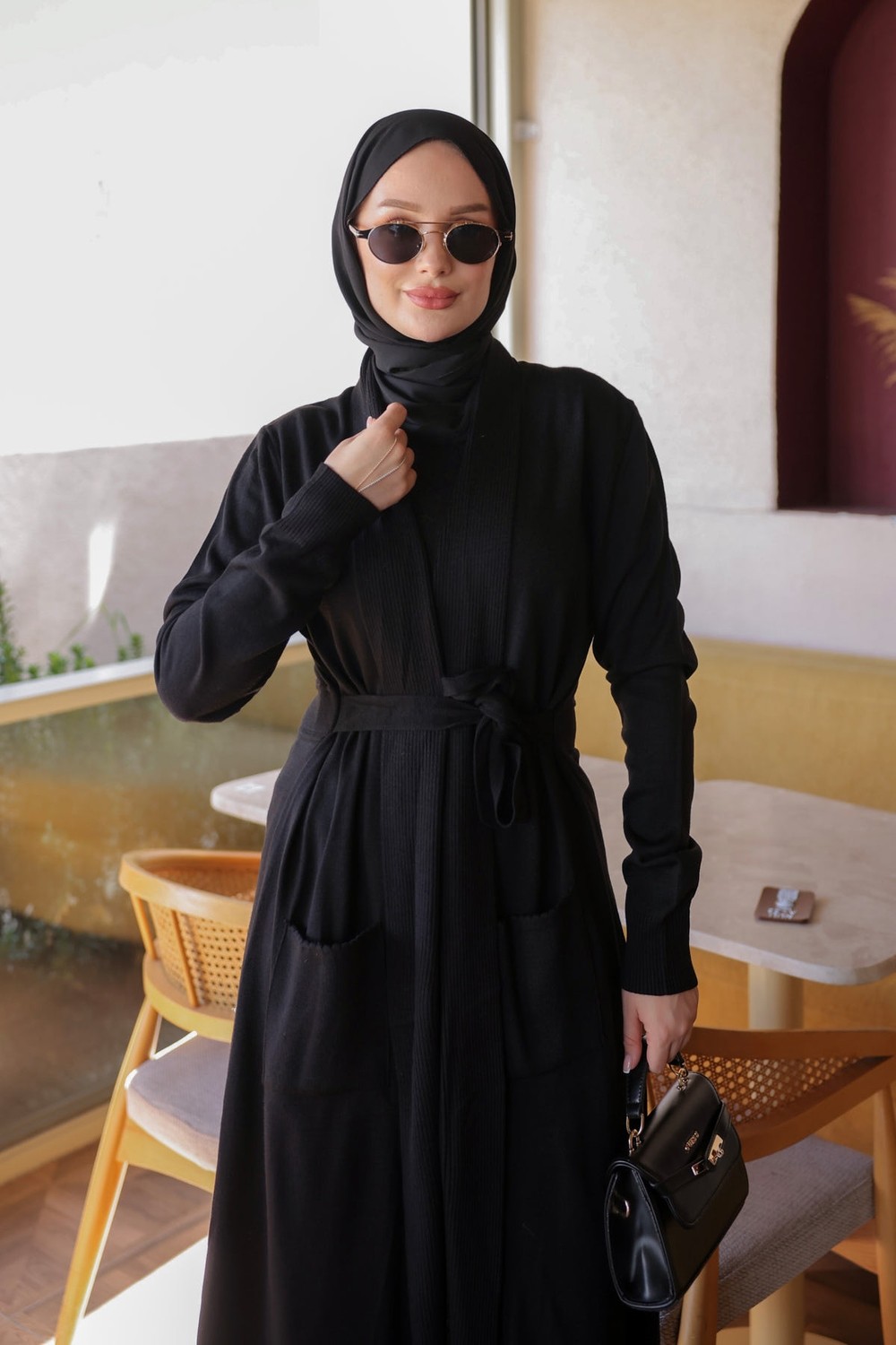 İmaj Butik Füme Cepli Uzun Merserize Triko Hırka görsel 3