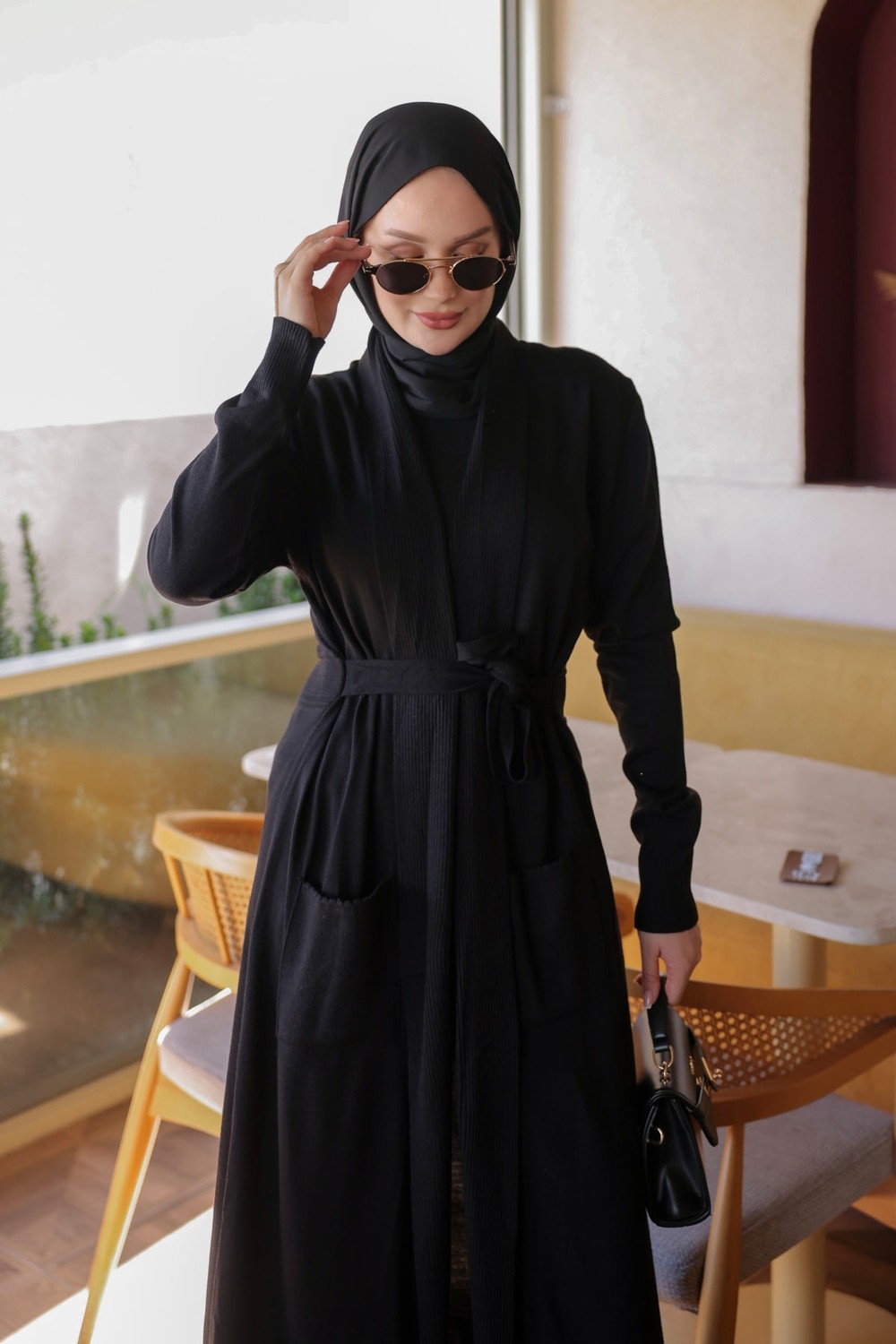 İmaj Butik Füme Cepli Uzun Merserize Triko Hırka görsel 4