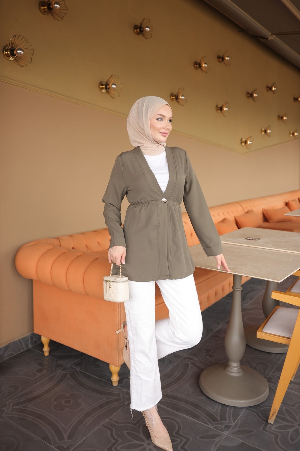 İmaj Butik Lacivert Kol Katlı Tek Düğmeli Dabıl Crep Ceket görsel 2