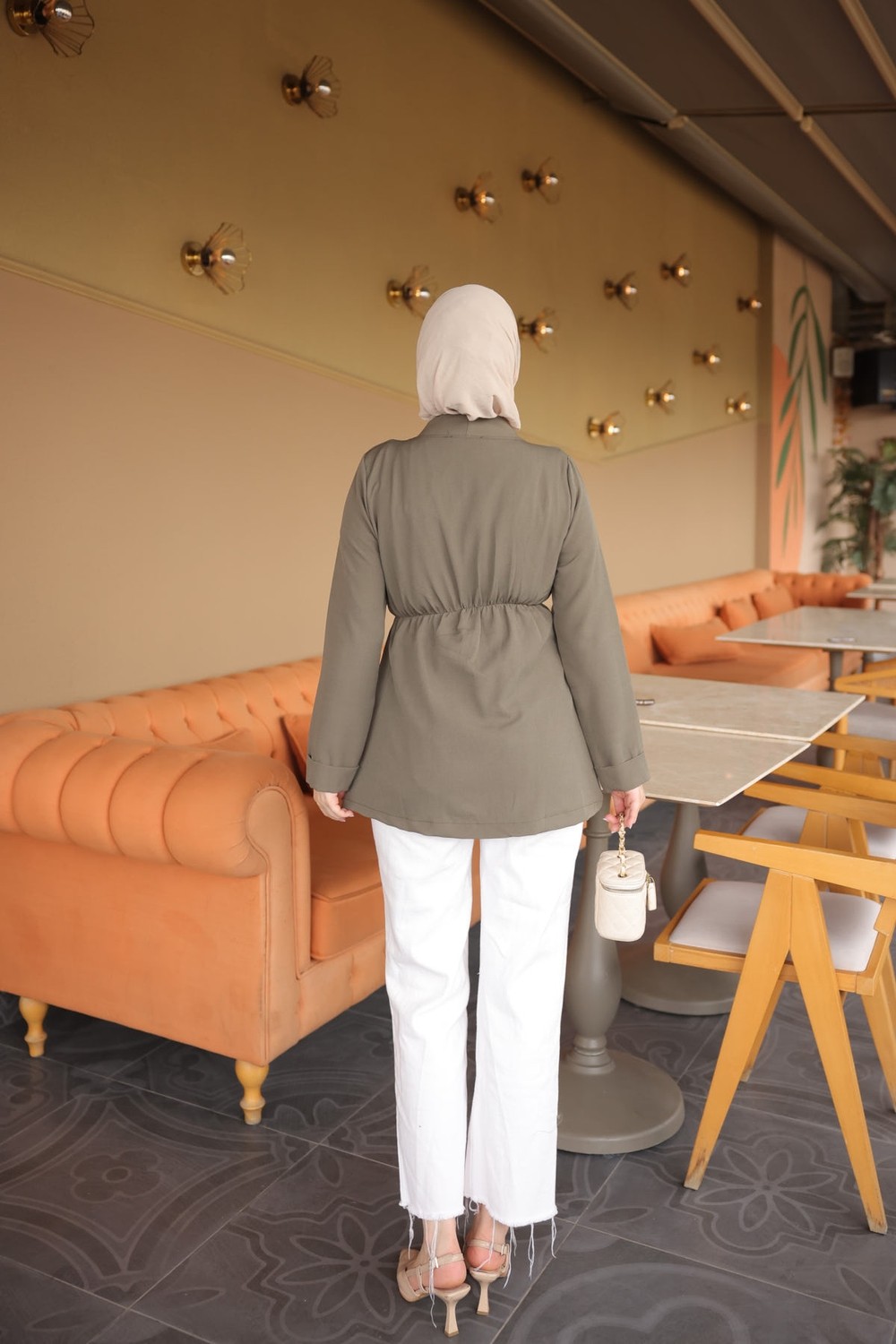 İmaj Butik Lacivert Kol Katlı Tek Düğmeli Dabıl Crep Ceket görsel 4