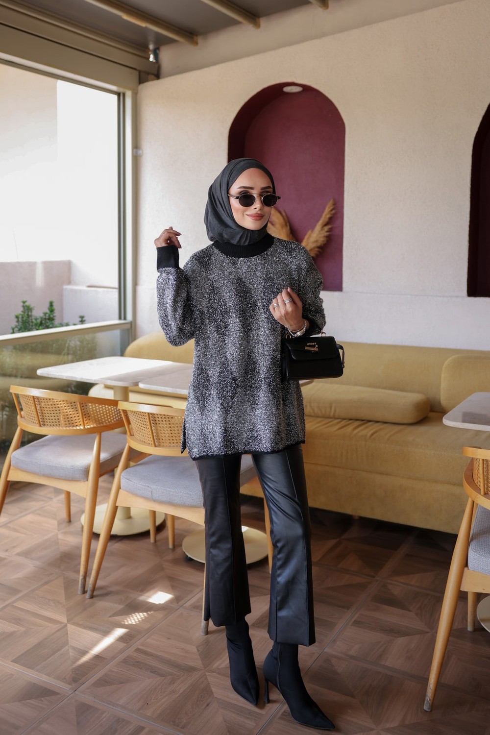 İmaj Butik Kahverengi Minerva Simli Sakal Salaş Triko Kazak görsel 2