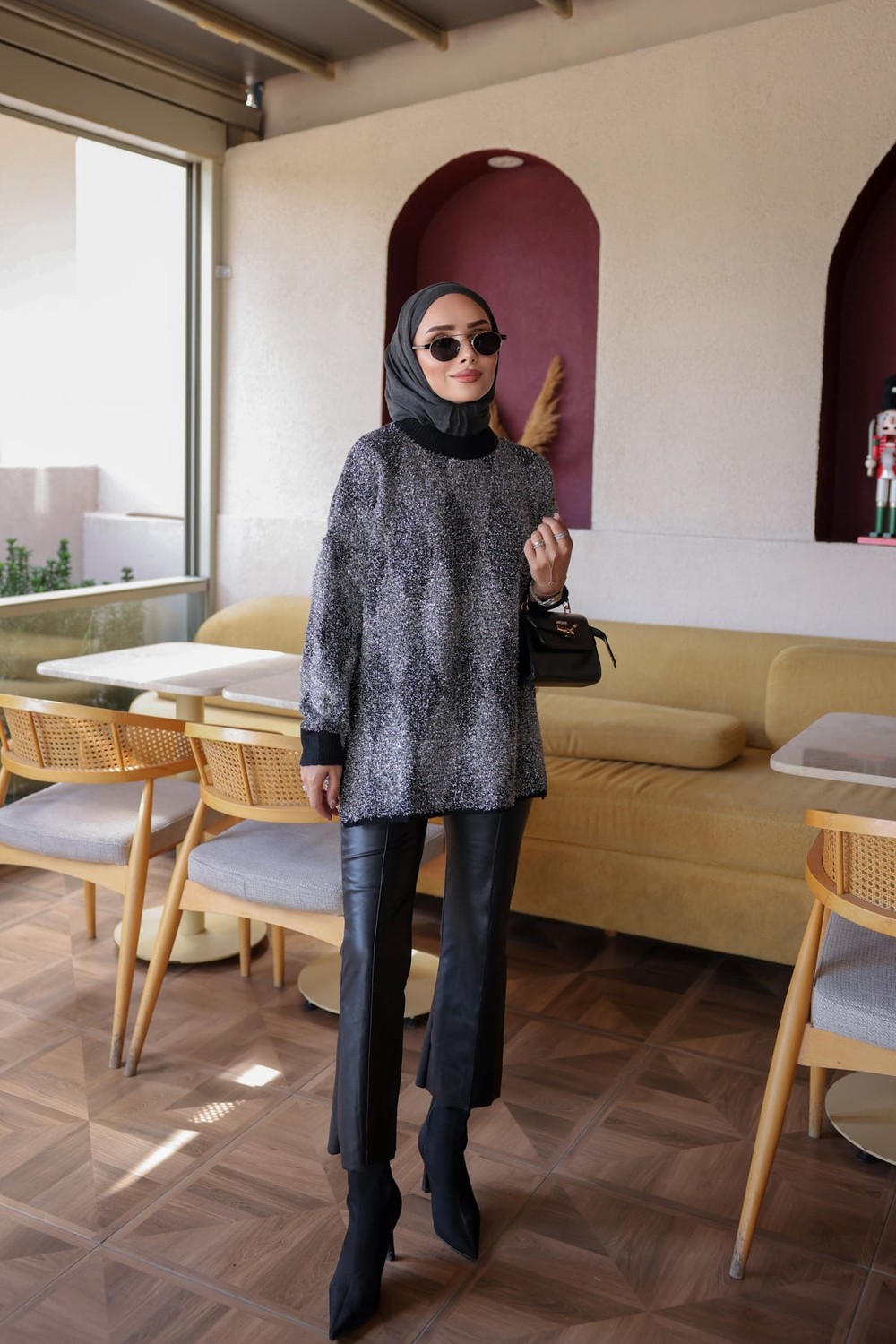 İmaj Butik Kahverengi Minerva Simli Sakal Salaş Triko Kazak görsel 3