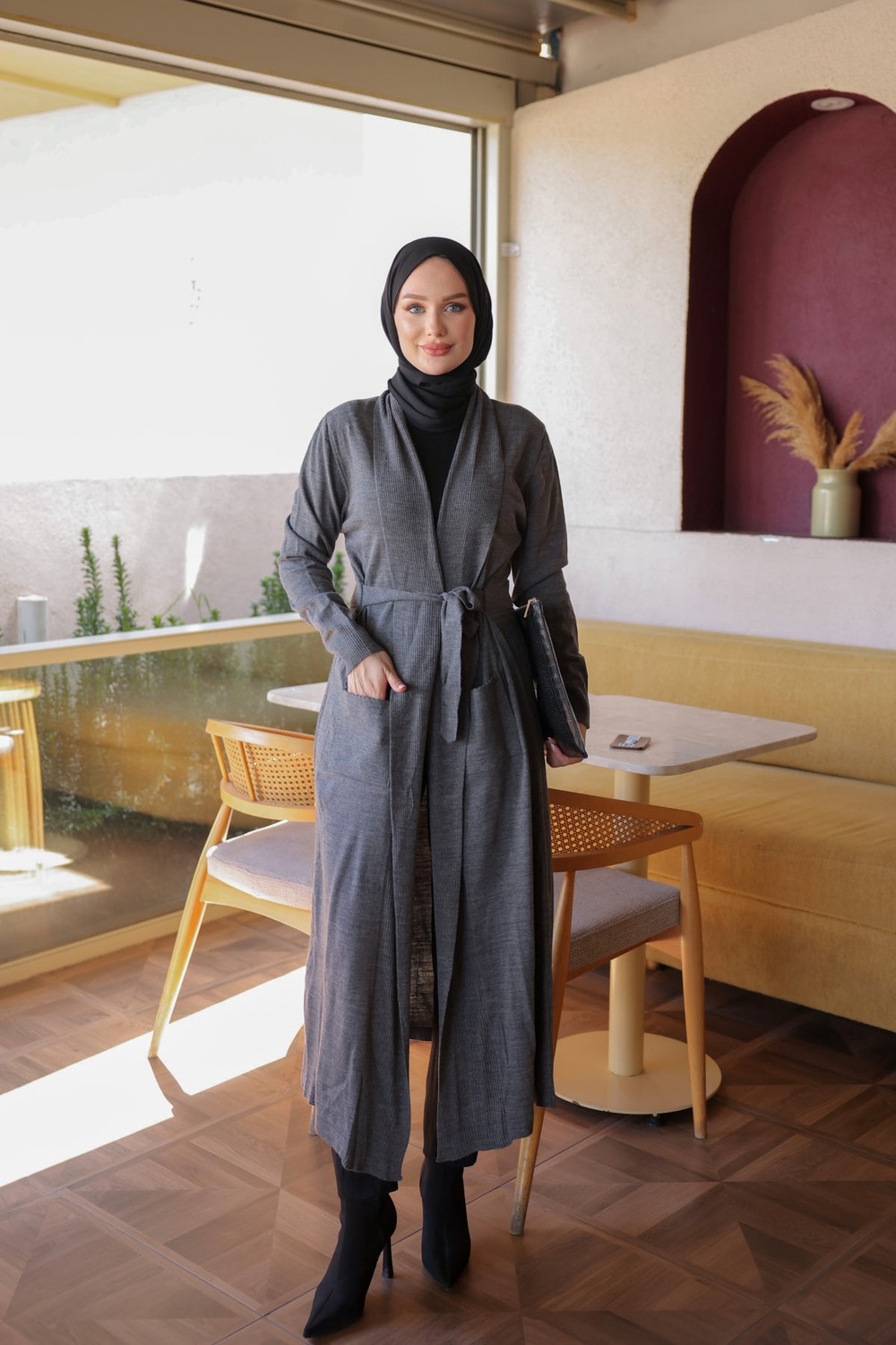 İmaj Butik Füme Cepli Uzun Merserize Triko Hırka görsel 6