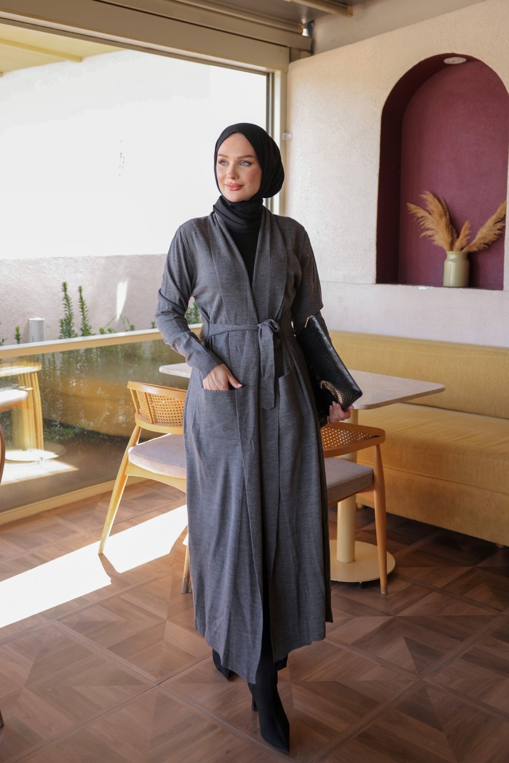 İmaj Butik Füme Cepli Uzun Merserize Triko Hırka görsel 7
