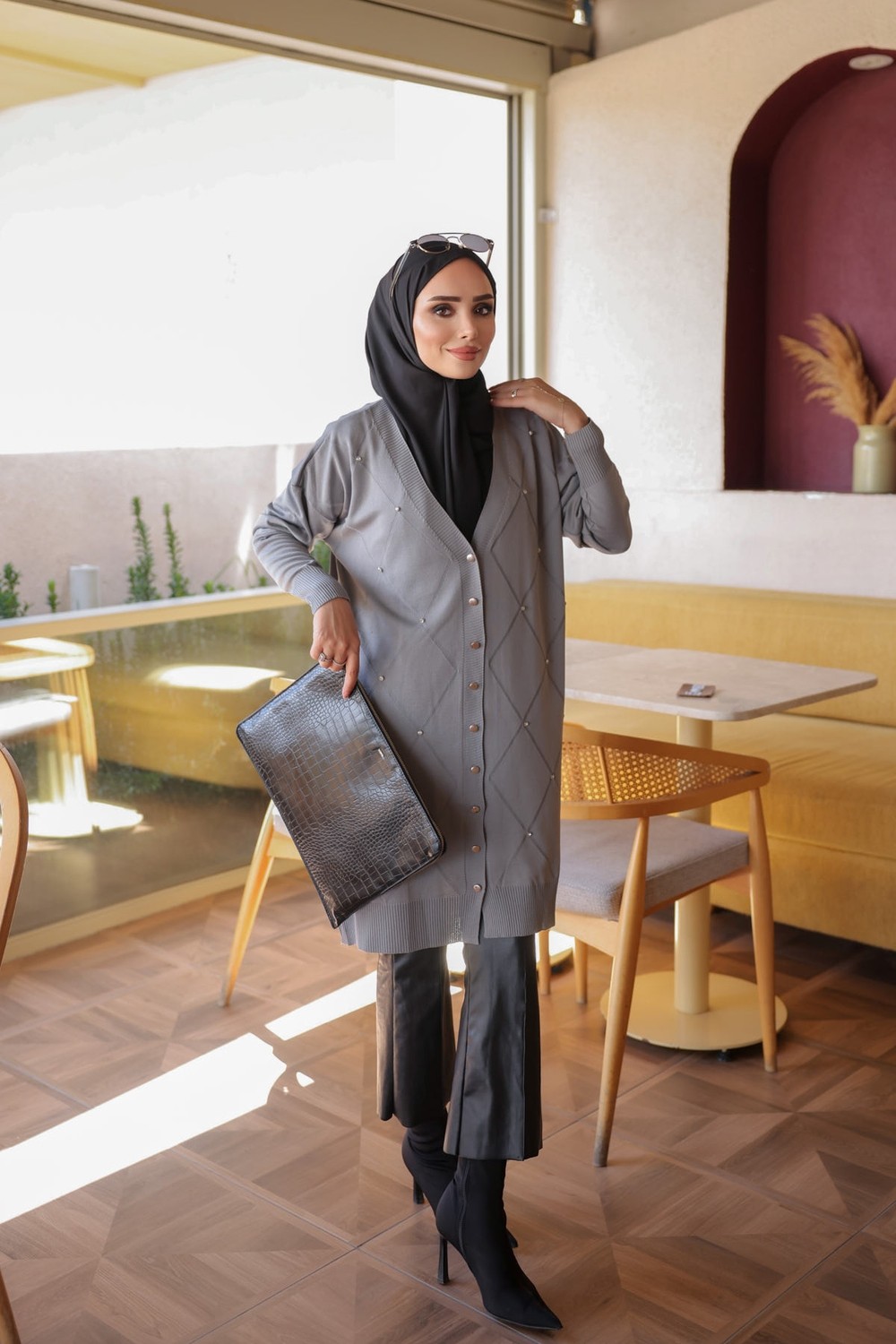 İmaj Butik Gri Taşlı Soğuk Iplik Triko Hırka görsel 2