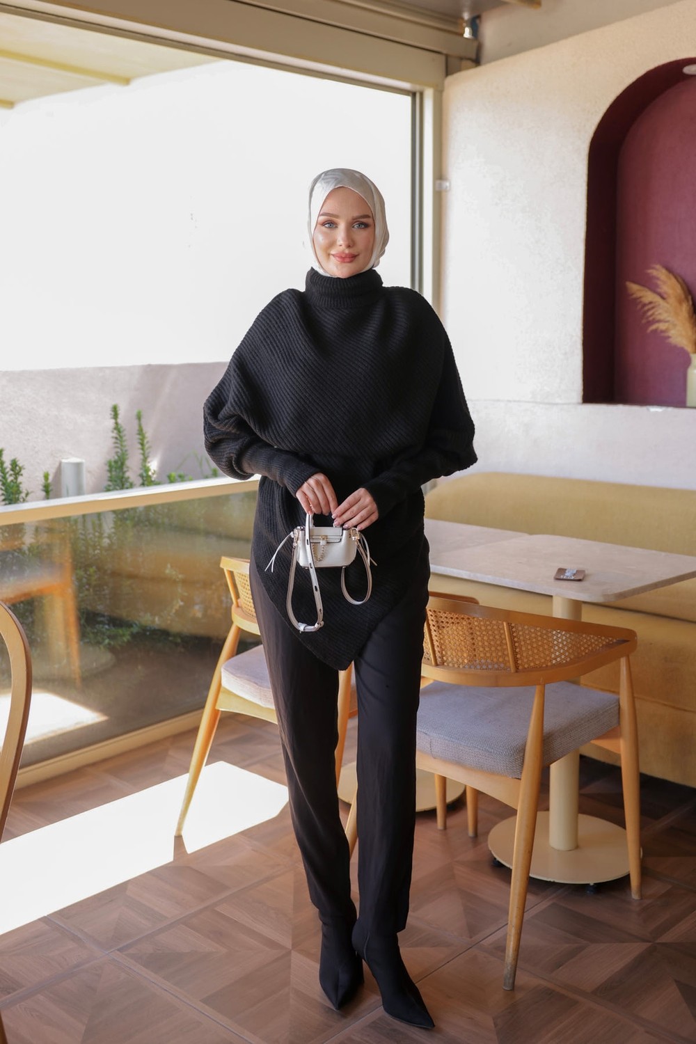 İmaj Butik Gri Asimetrik Kesim Kemerli Yumuş Triko Kazak görsel 2