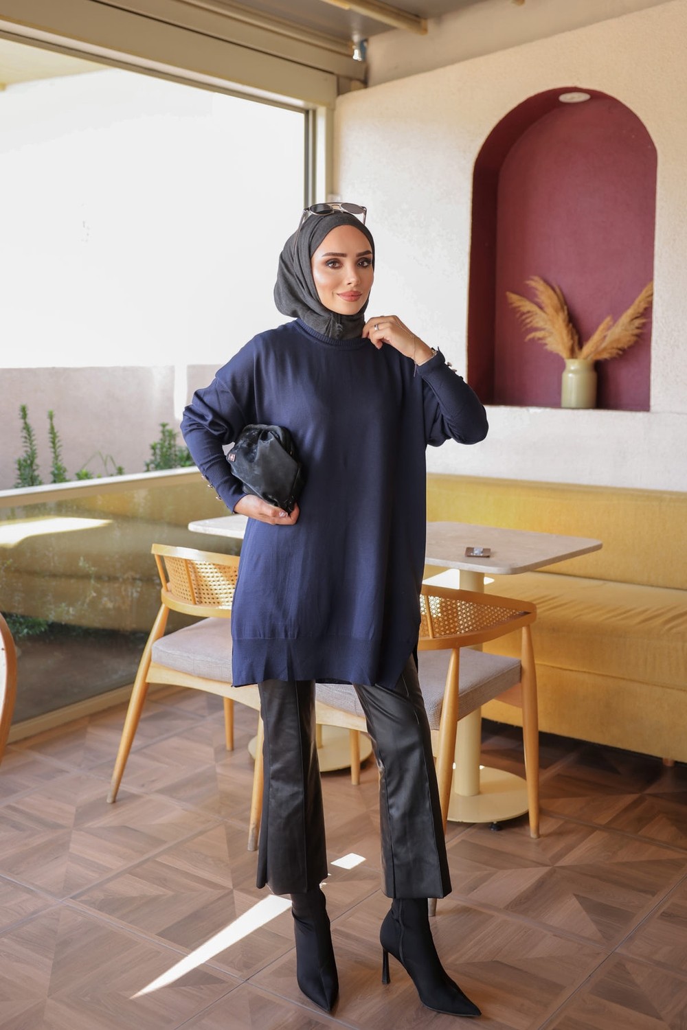 İmaj Butik Gri Kol Düğmeli Soğuk Iplik Triko Tunik görsel 4