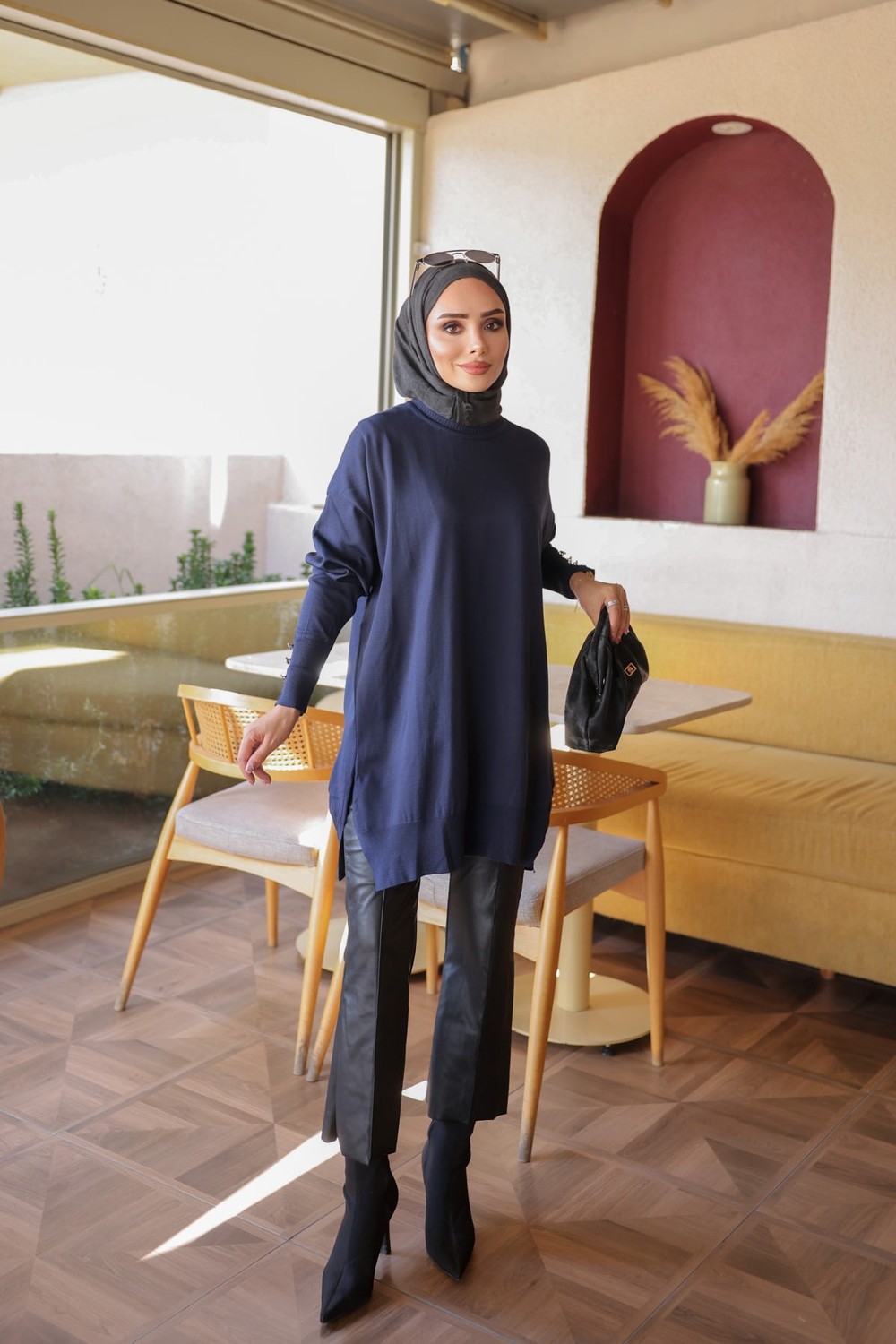 İmaj Butik Gri Kol Düğmeli Soğuk Iplik Triko Tunik görsel 5